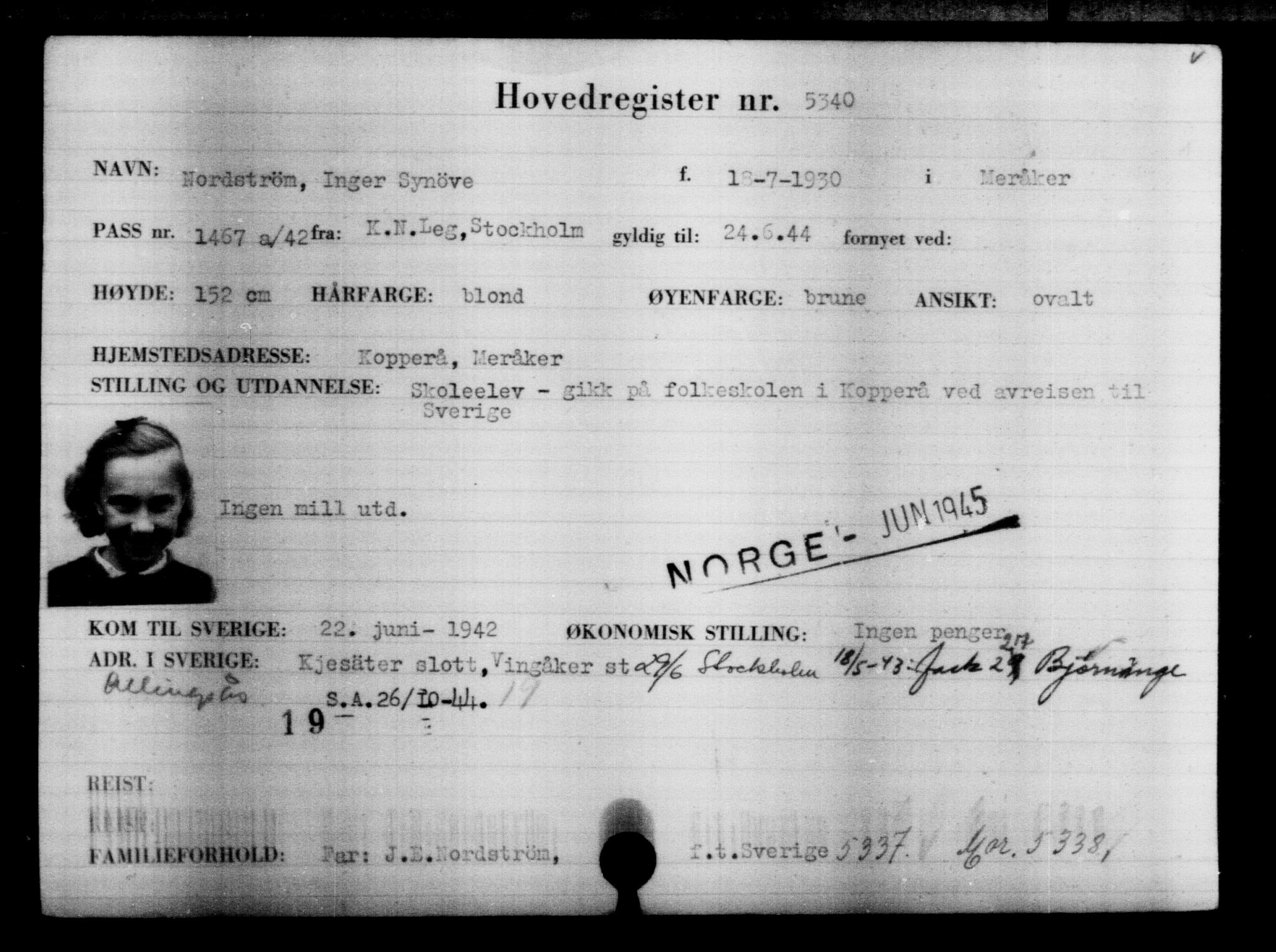 Utenriksstasjonene, Legasjonen i Stockholm, Flyktningkontoret, AV/RA-S-6753/V/Va/L0004: Kjesäterkartoteket, flyktninger med registreringsnr. 3496-6610, 1940-1945, p. 2125