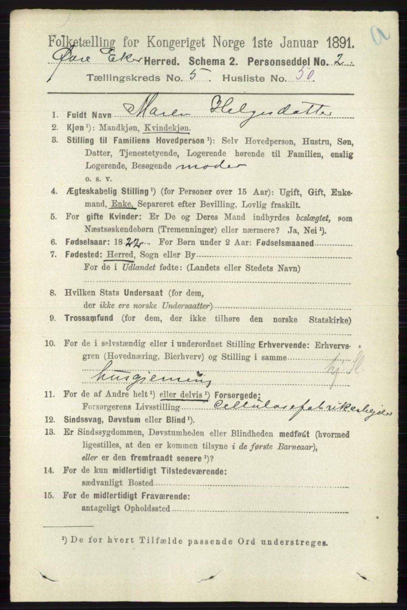 RA, 1891 census for 0624 Øvre Eiker, 1891, p. 2153