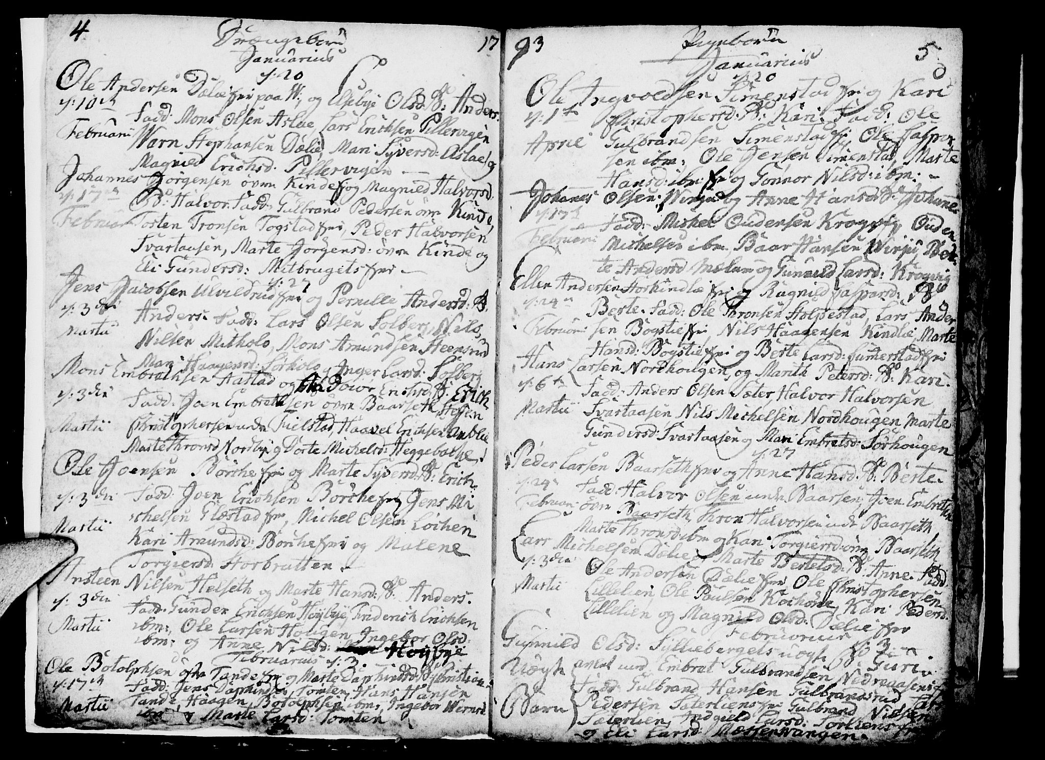 Ringsaker prestekontor, SAH/PREST-014/I/Ia/L0005/0006: Parish register draft no. 1F, 1793-1796, p. 4-5