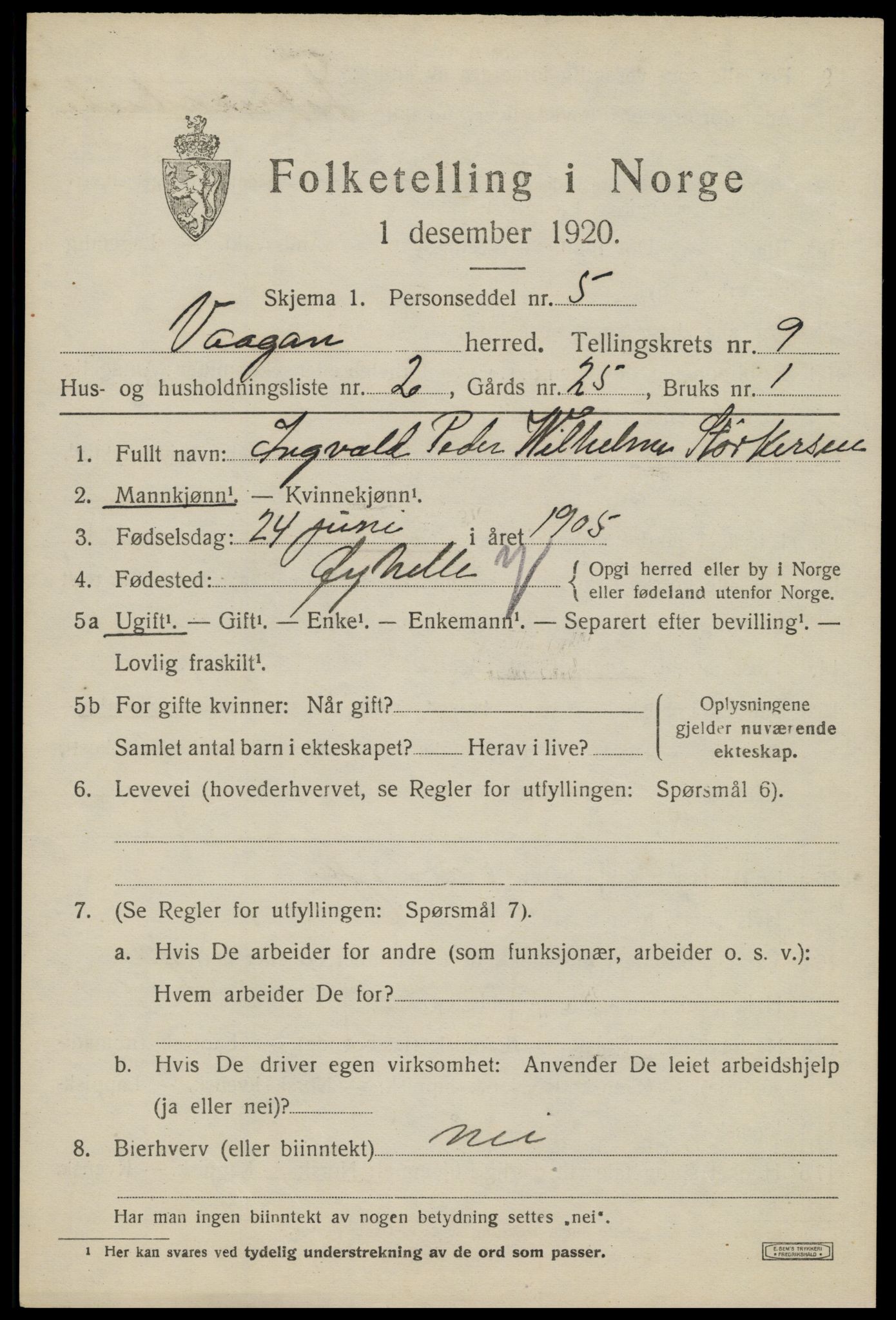 SAT, 1920 census for Vågan, 1920, p. 8119