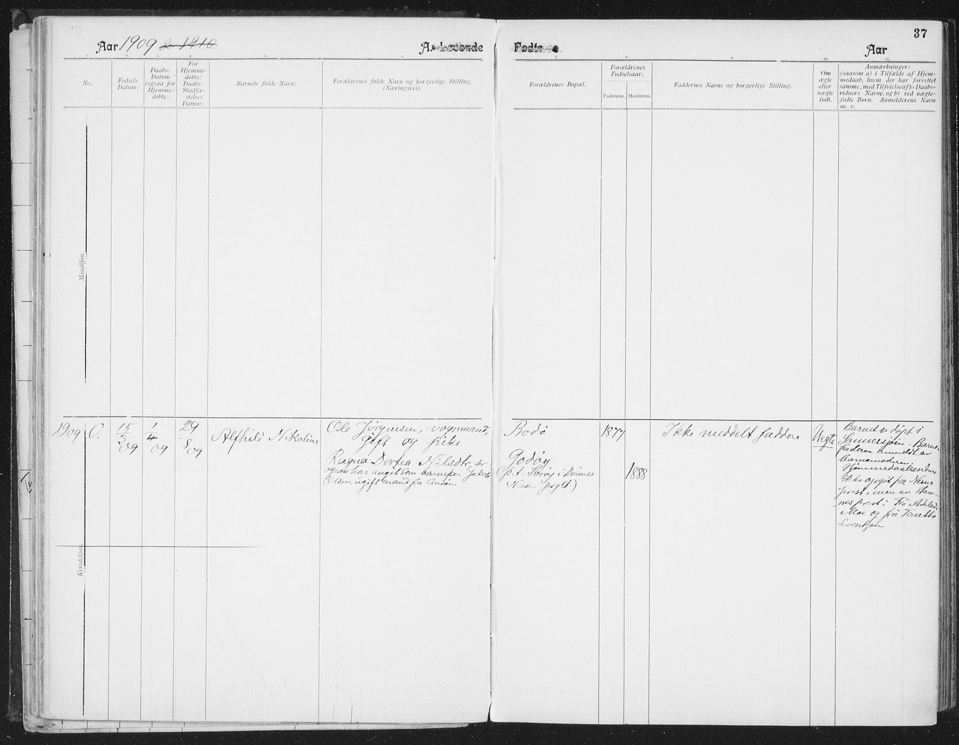 Ministerialprotokoller, klokkerbøker og fødselsregistre - Nordland, SAT/A-1459/804/L0081: Parish register (official) no. 804A02, 1901-1915, p. 37