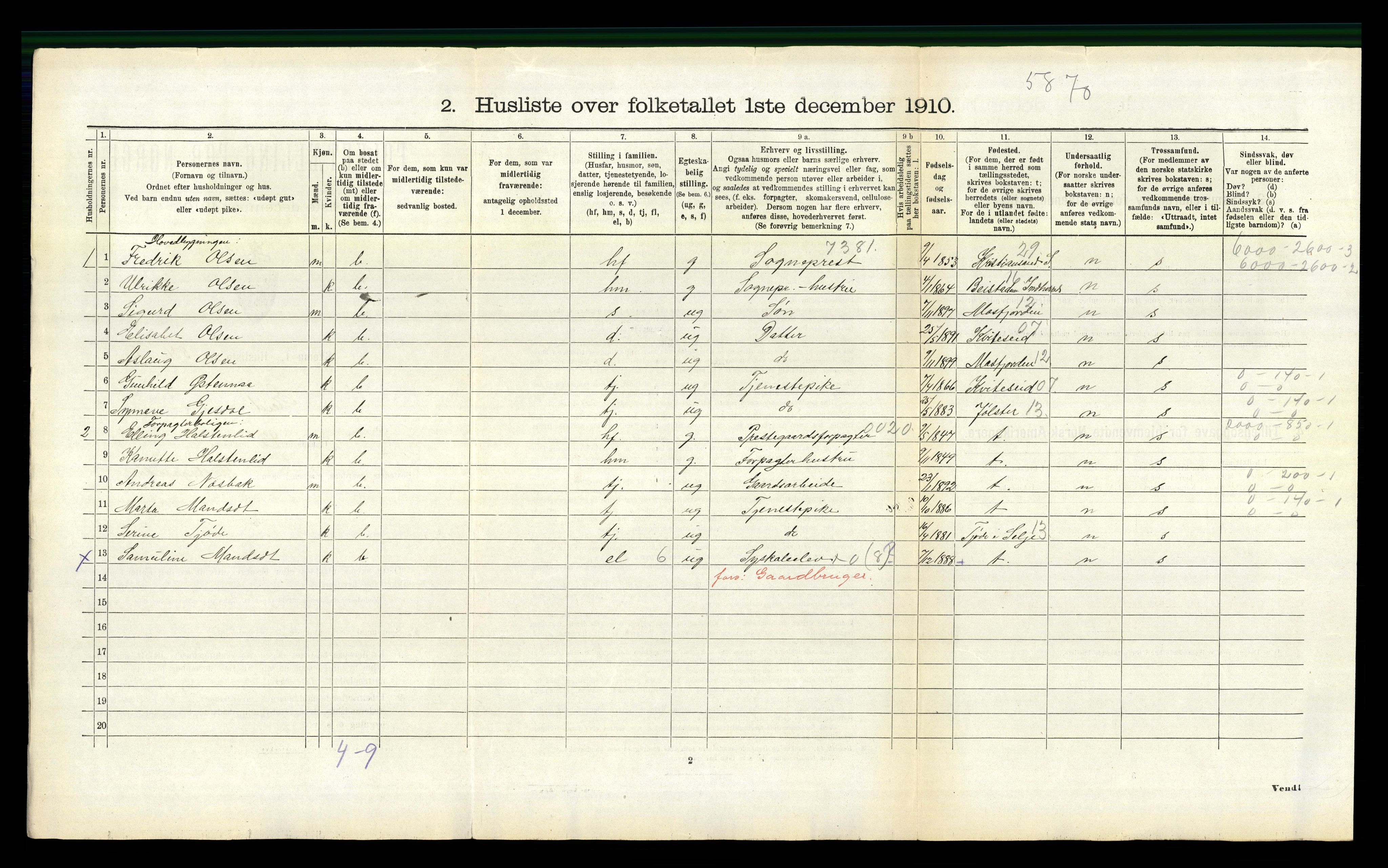 RA, 1910 census for Eid, 1910, p. 780