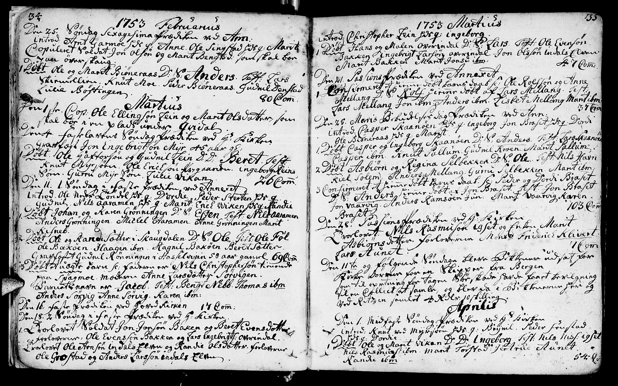 Ministerialprotokoller, klokkerbøker og fødselsregistre - Sør-Trøndelag, SAT/A-1456/646/L0605: Parish register (official) no. 646A03, 1751-1790, p. 34-35