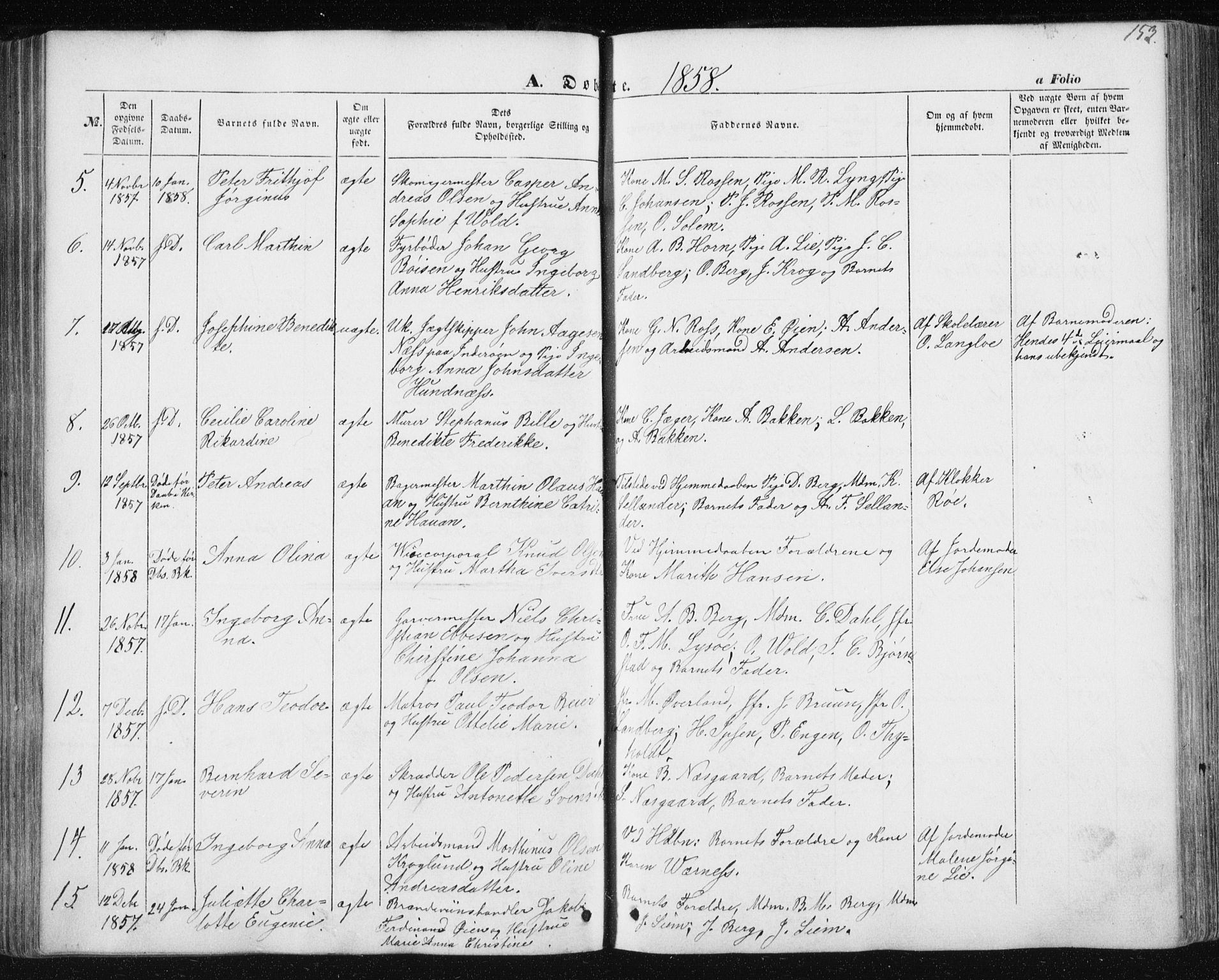 Ministerialprotokoller, klokkerbøker og fødselsregistre - Sør-Trøndelag, SAT/A-1456/602/L0112: Parish register (official) no. 602A10, 1848-1859, p. 153