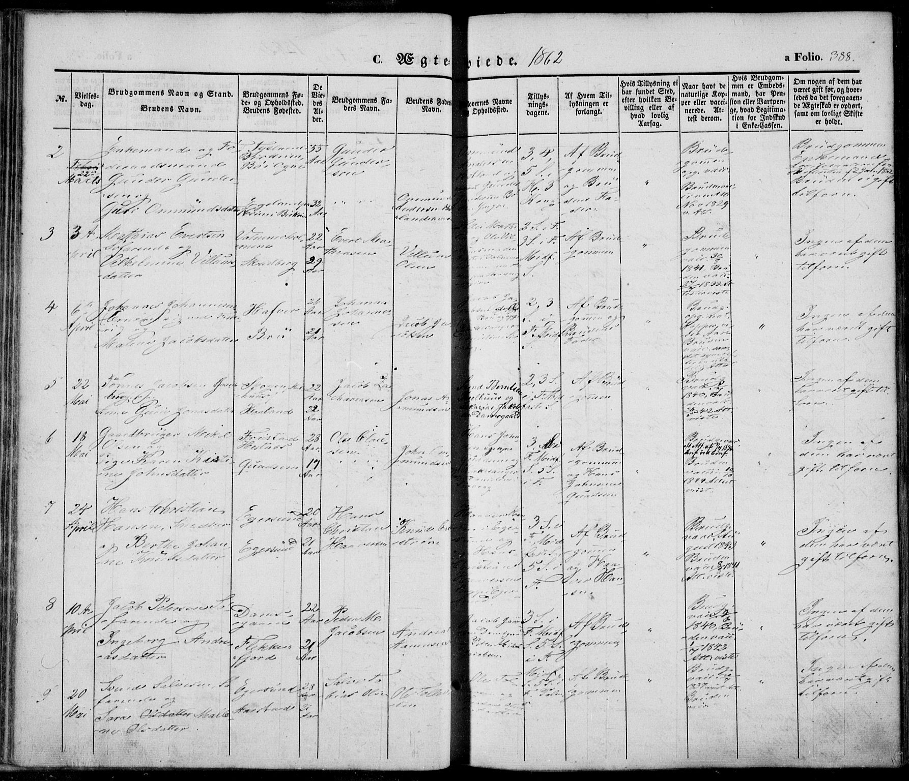 Eigersund sokneprestkontor, SAST/A-101807/S08/L0013: Parish register (official) no. A 12.2, 1850-1865, p. 388