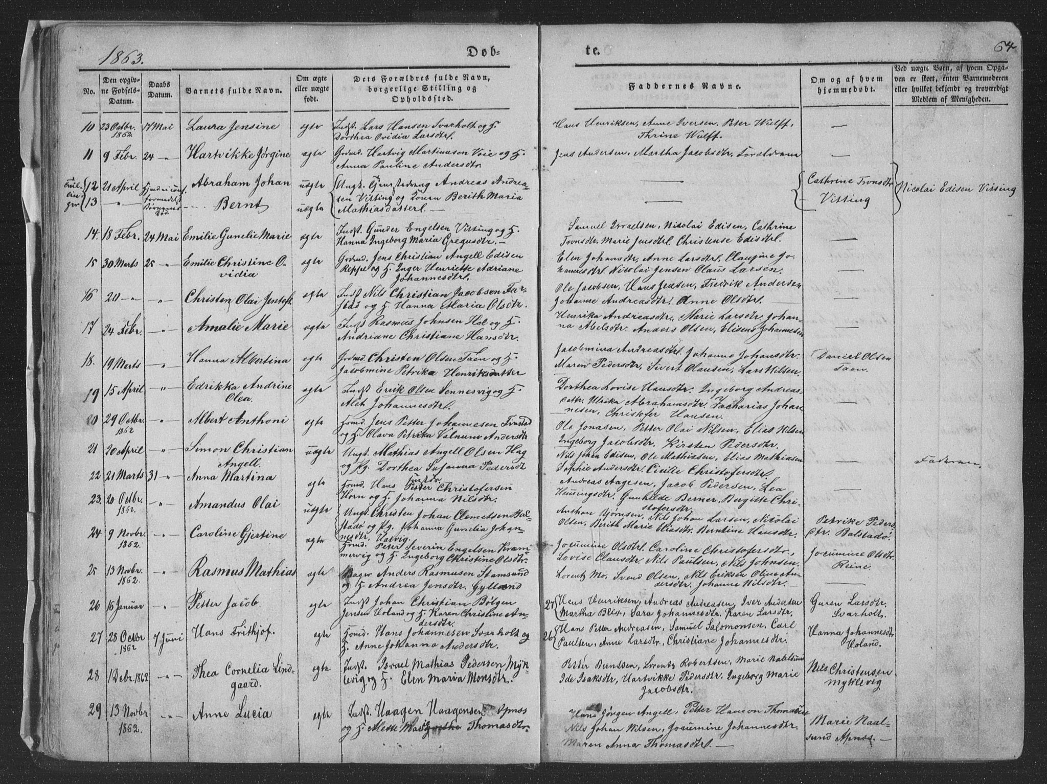 Ministerialprotokoller, klokkerbøker og fødselsregistre - Nordland, AV/SAT-A-1459/881/L1165: Parish register (copy) no. 881C02, 1854-1876, p. 64
