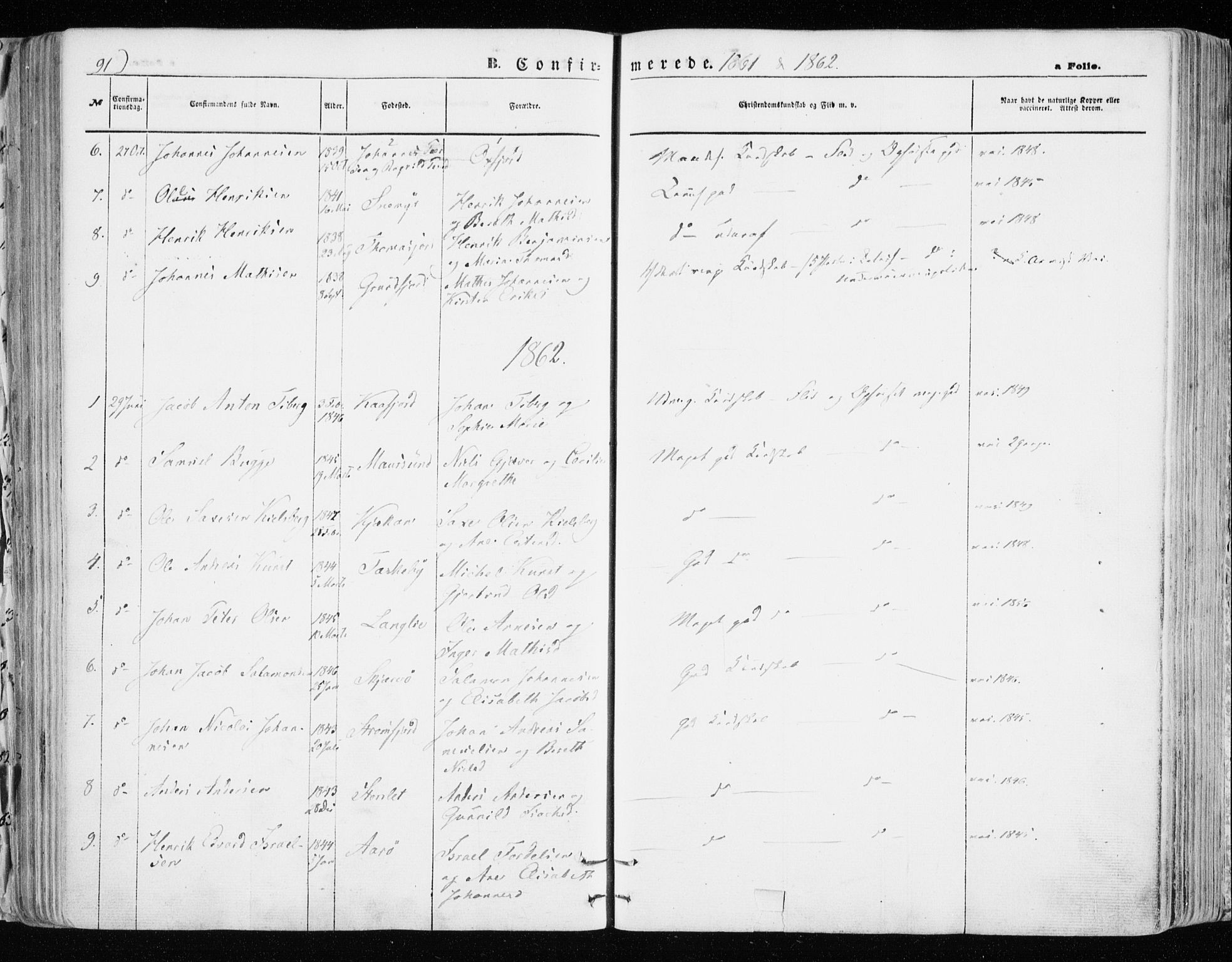 Skjervøy sokneprestkontor, SATØ/S-1300/H/Ha/Haa/L0007kirke: Parish register (official) no. 7, 1860-1870, p. 91