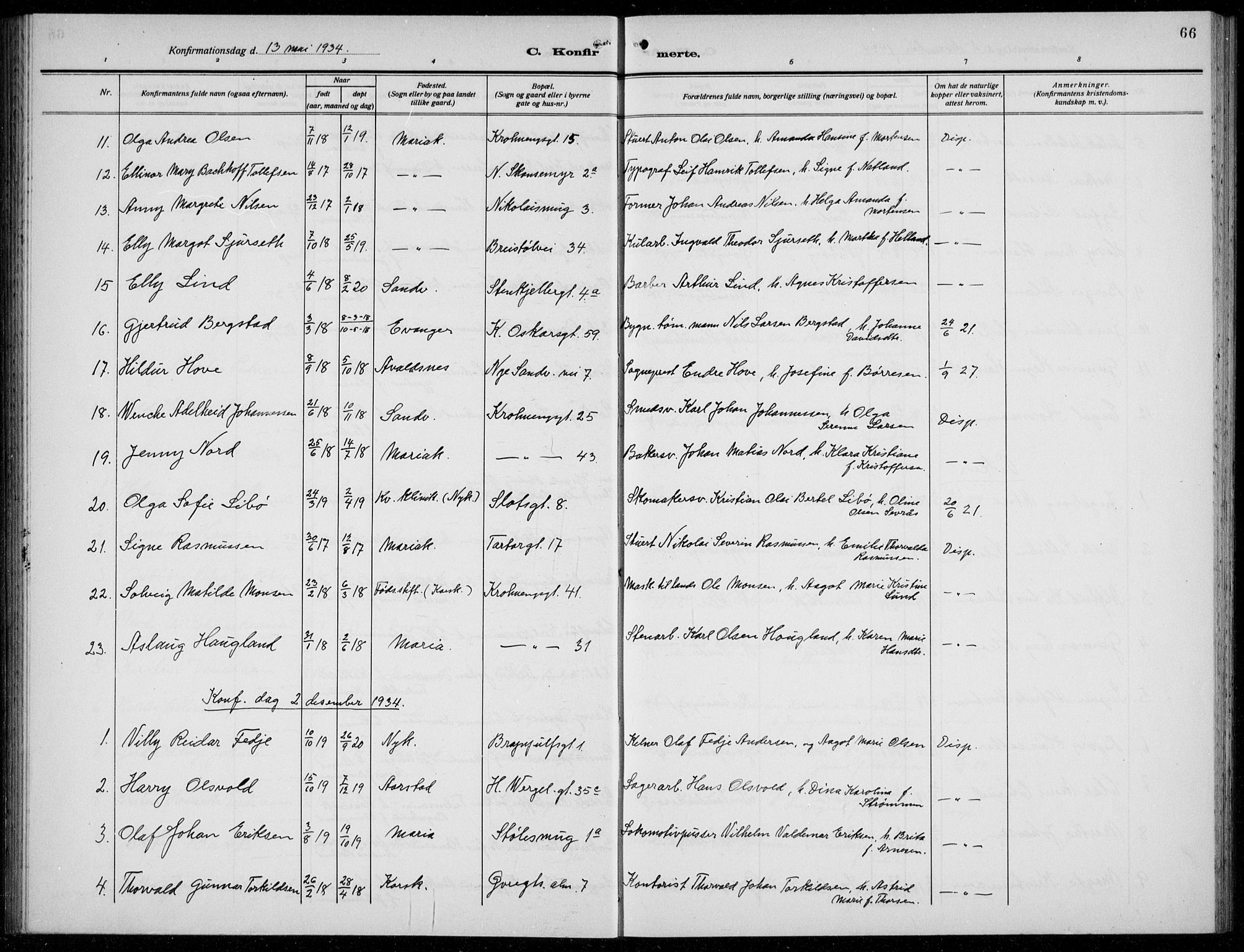 Mariakirken Sokneprestembete, AV/SAB-A-76901/H/Hab/L0010: Parish register (copy) no. A 10, 1920-1937, p. 66