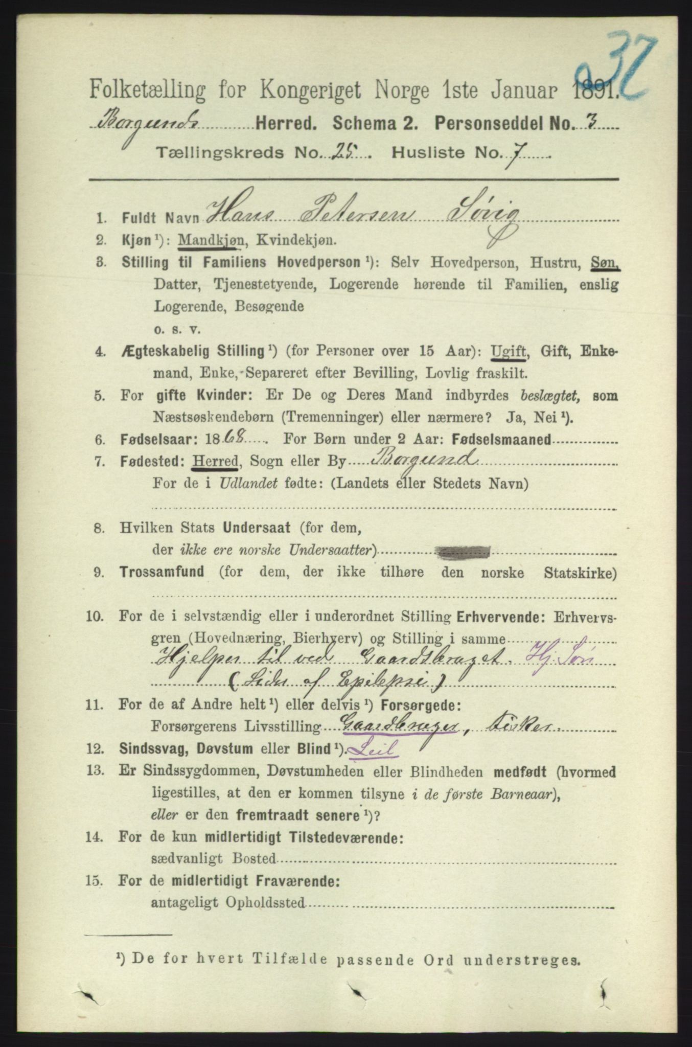 RA, 1891 census for 1531 Borgund, 1891, p. 7299