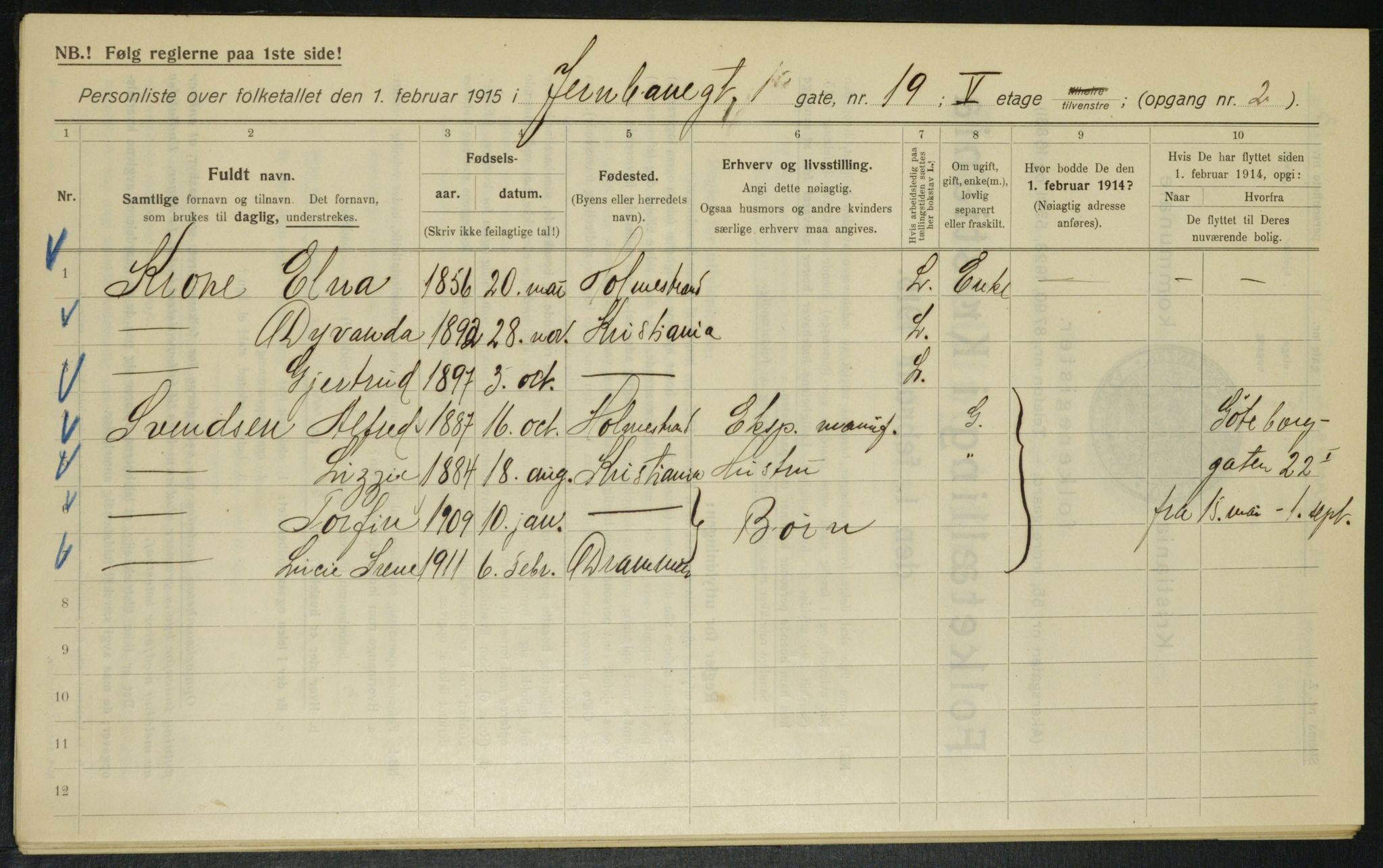 OBA, Municipal Census 1915 for Kristiania, 1915, p. 46388