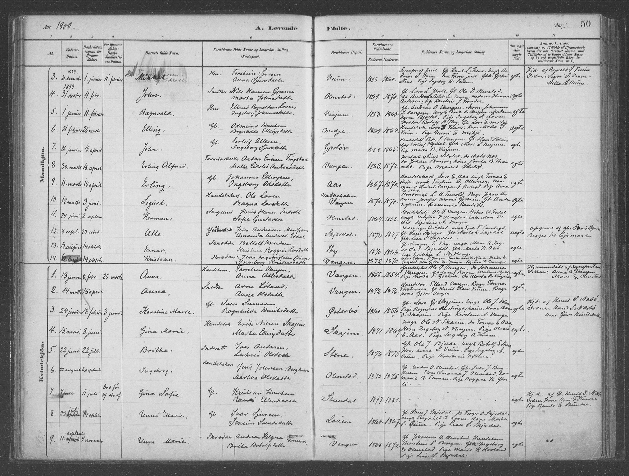 Aurland sokneprestembete, AV/SAB-A-99937/H/Ha/Hab/L0001: Parish register (official) no. B  1, 1880-1909, p. 50