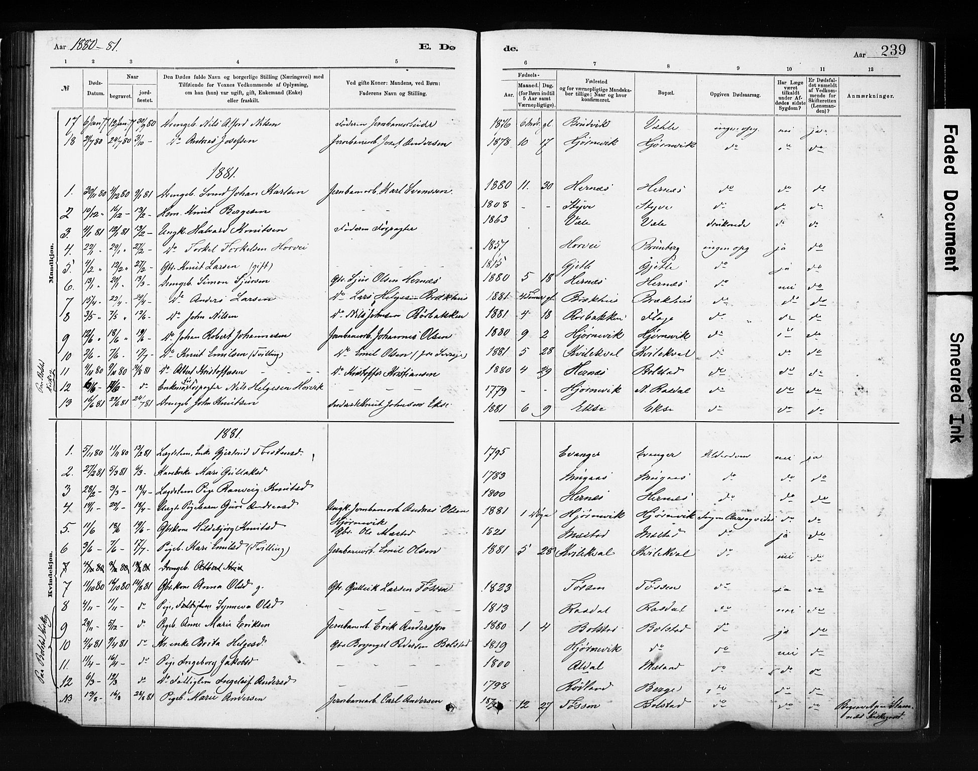 Evanger sokneprestembete, SAB/A-99924: Parish register (official) no. A 1, 1877-1899, p. 239