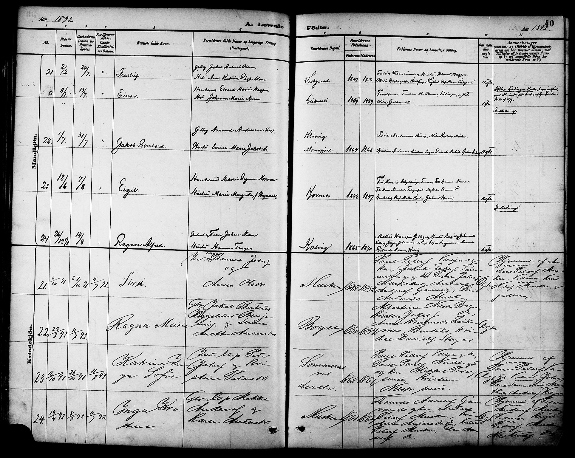 Ministerialprotokoller, klokkerbøker og fødselsregistre - Nordland, AV/SAT-A-1459/861/L0869: Parish register (official) no. 861A04, 1889-1903, p. 40