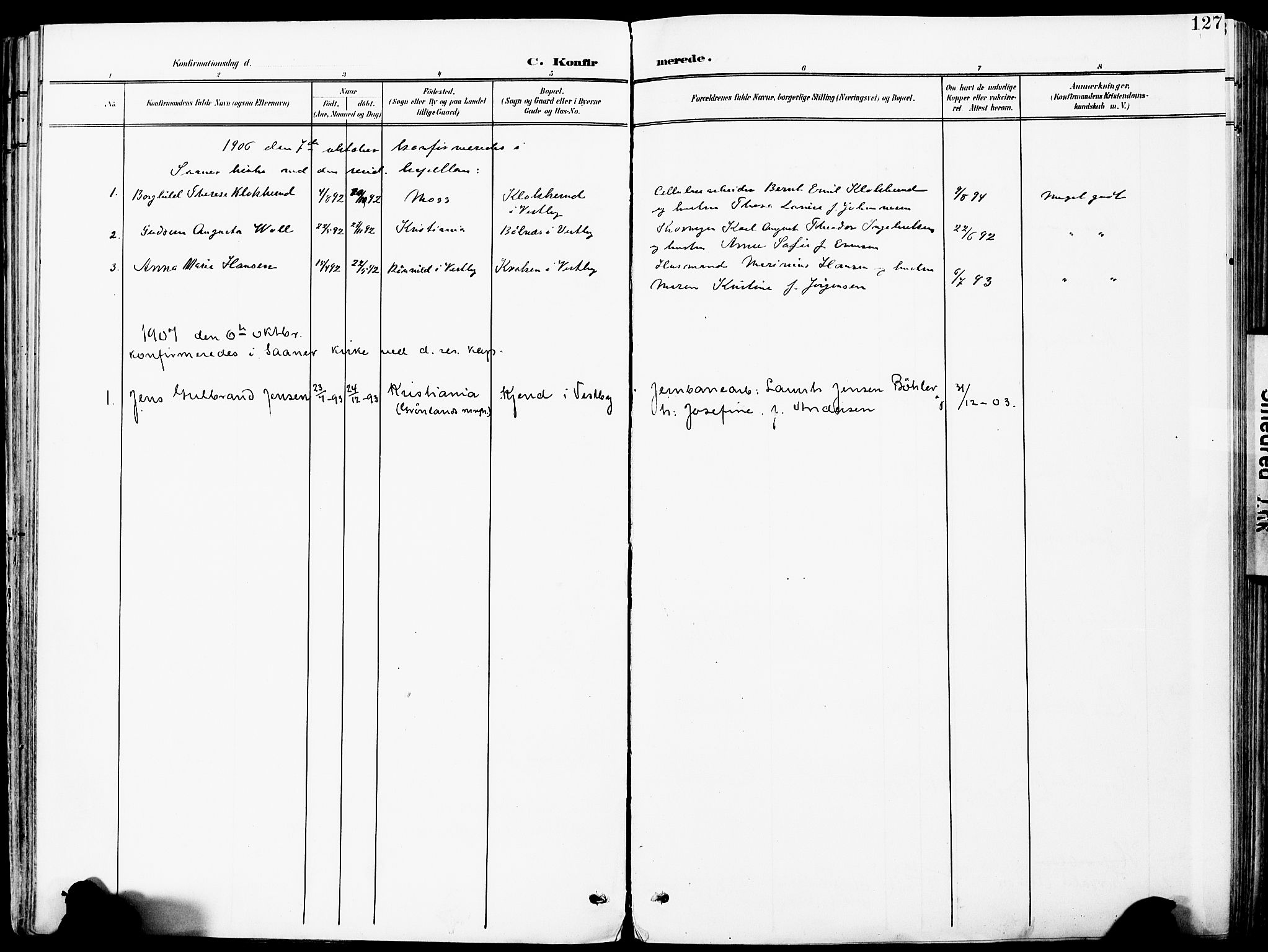 Vestby prestekontor Kirkebøker, SAO/A-10893/F/Fa/L0010: Parish register (official) no. I 10, 1900-1926, p. 127