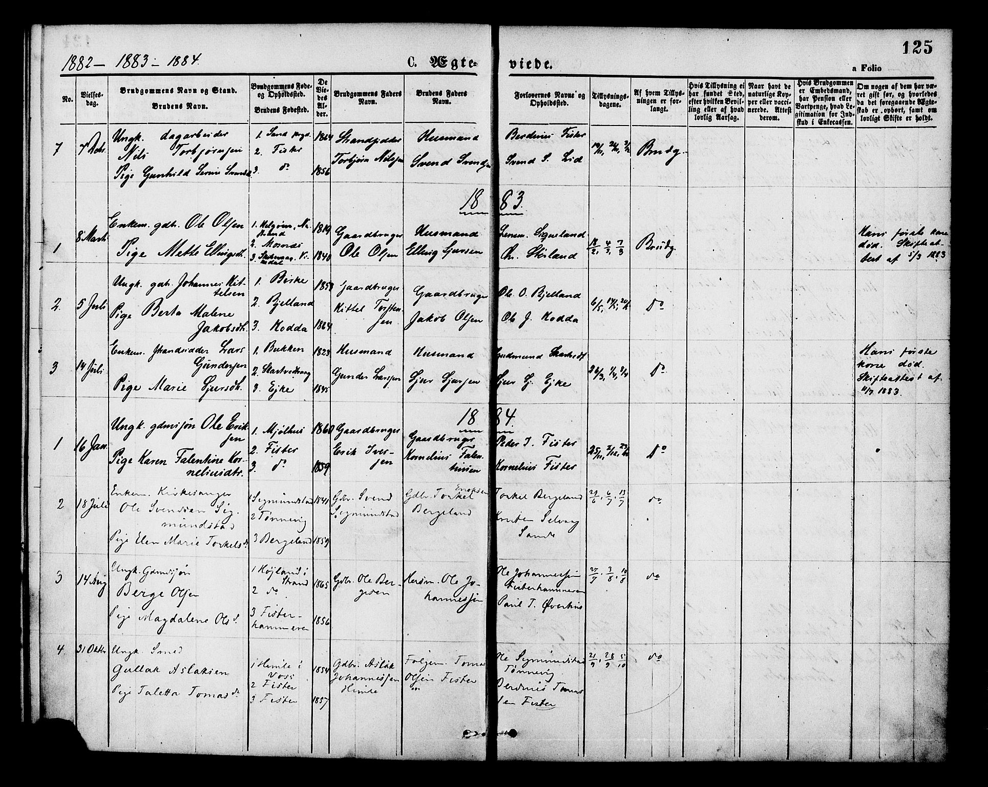 Hjelmeland sokneprestkontor, AV/SAST-A-101843/01/IV/L0013: Parish register (official) no. A 13, 1872-1886, p. 125