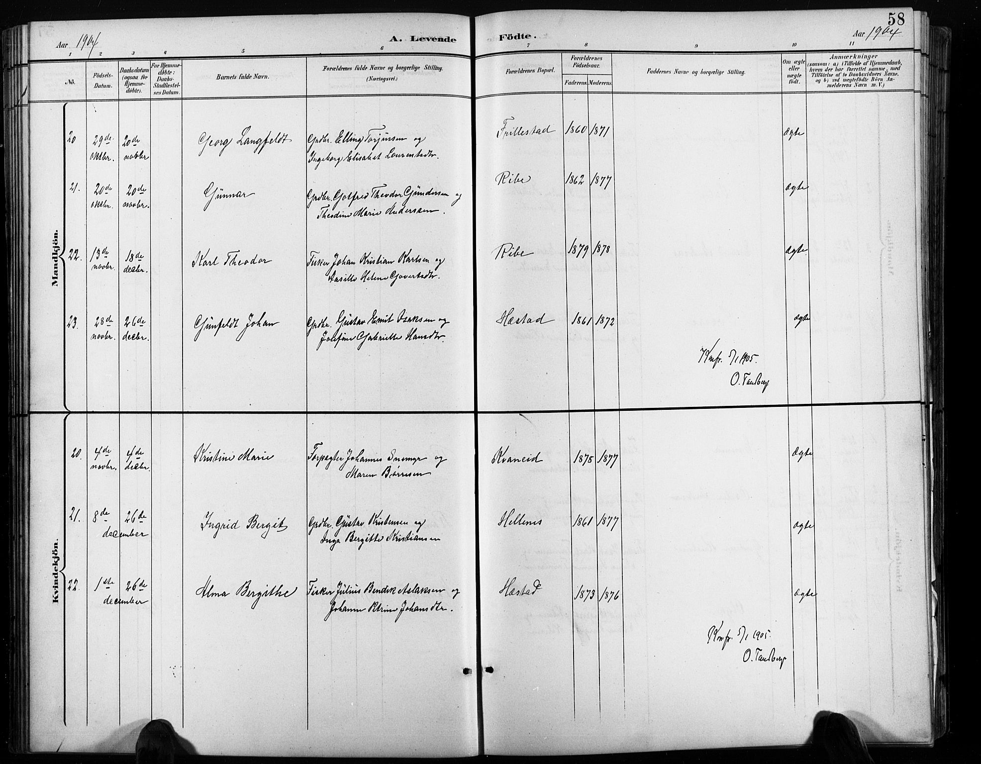 Høvåg sokneprestkontor, AV/SAK-1111-0025/F/Fb/L0005: Parish register (copy) no. B 5, 1898-1929, p. 58