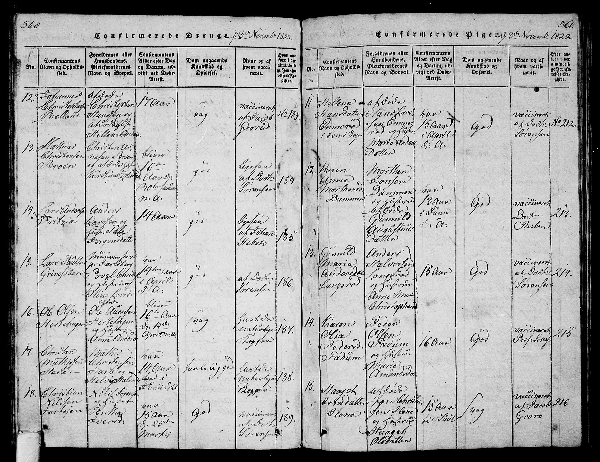 Sem kirkebøker, AV/SAKO-A-5/G/Ga/L0001: Parish register (copy) no. I 1, 1814-1825, p. 560-561