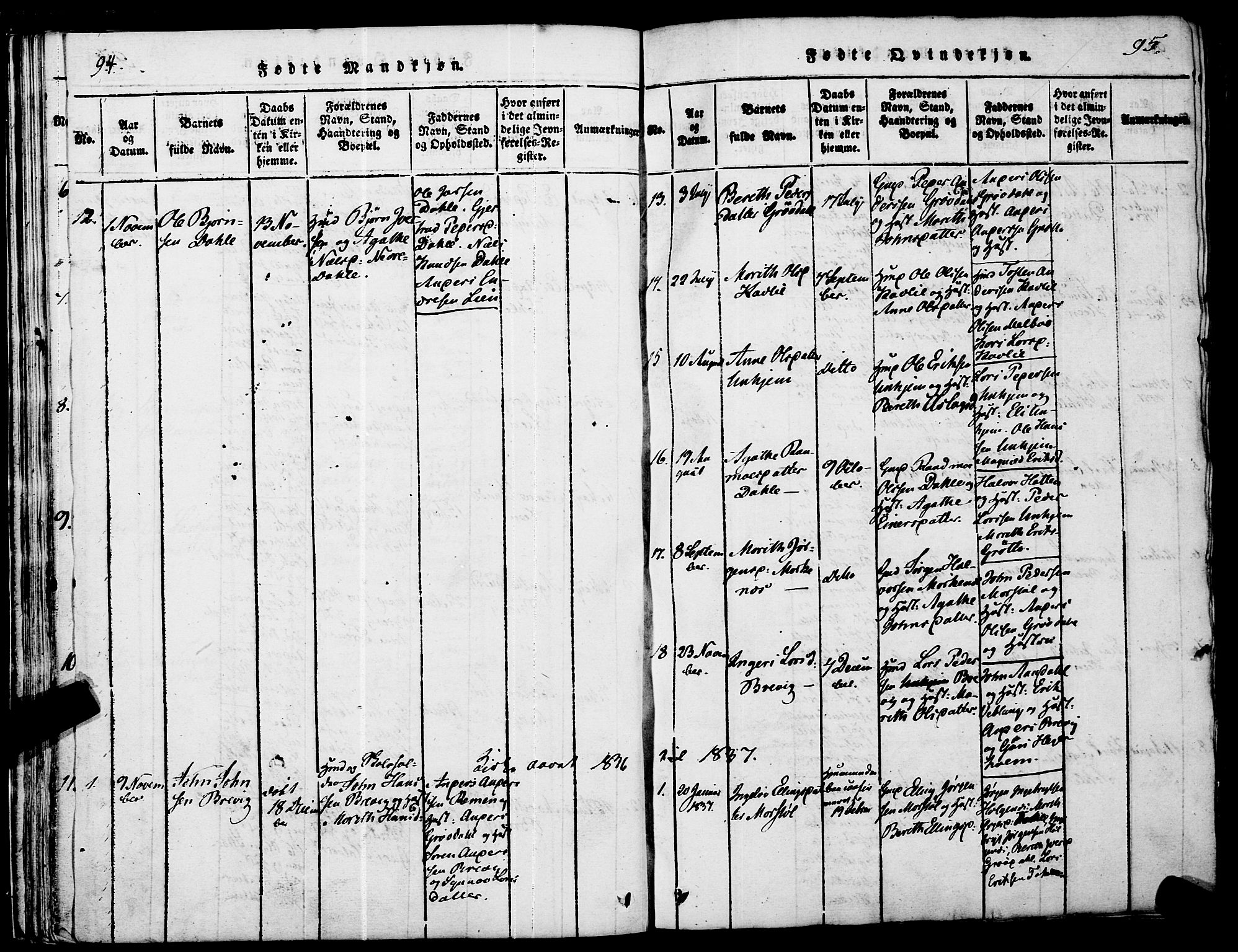 Ministerialprotokoller, klokkerbøker og fødselsregistre - Møre og Romsdal, AV/SAT-A-1454/545/L0585: Parish register (official) no. 545A01, 1818-1853, p. 94-95