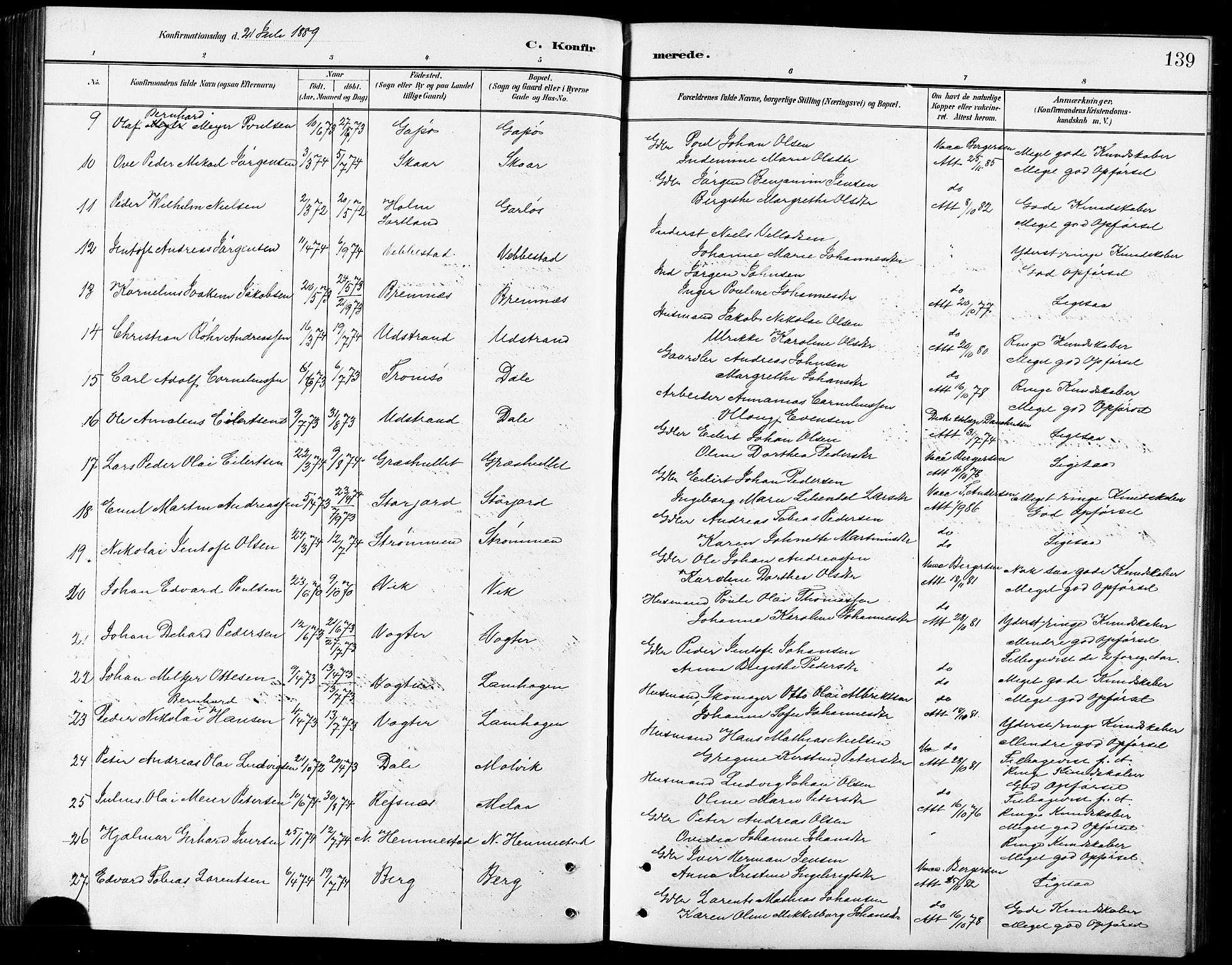 Kvæfjord sokneprestkontor, SATØ/S-1323/G/Ga/Gab/L0005klokker: Parish register (copy) no. 5, 1886-1911, p. 139