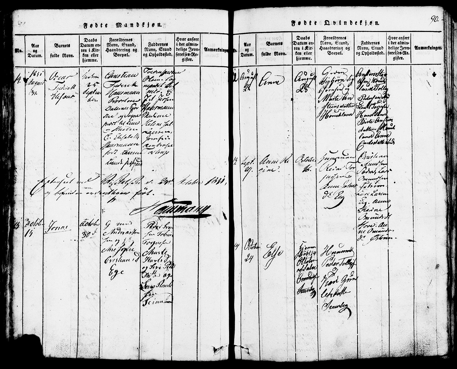 Lund sokneprestkontor, AV/SAST-A-101809/S07/L0002: Parish register (copy) no. B 2, 1816-1832, p. 90