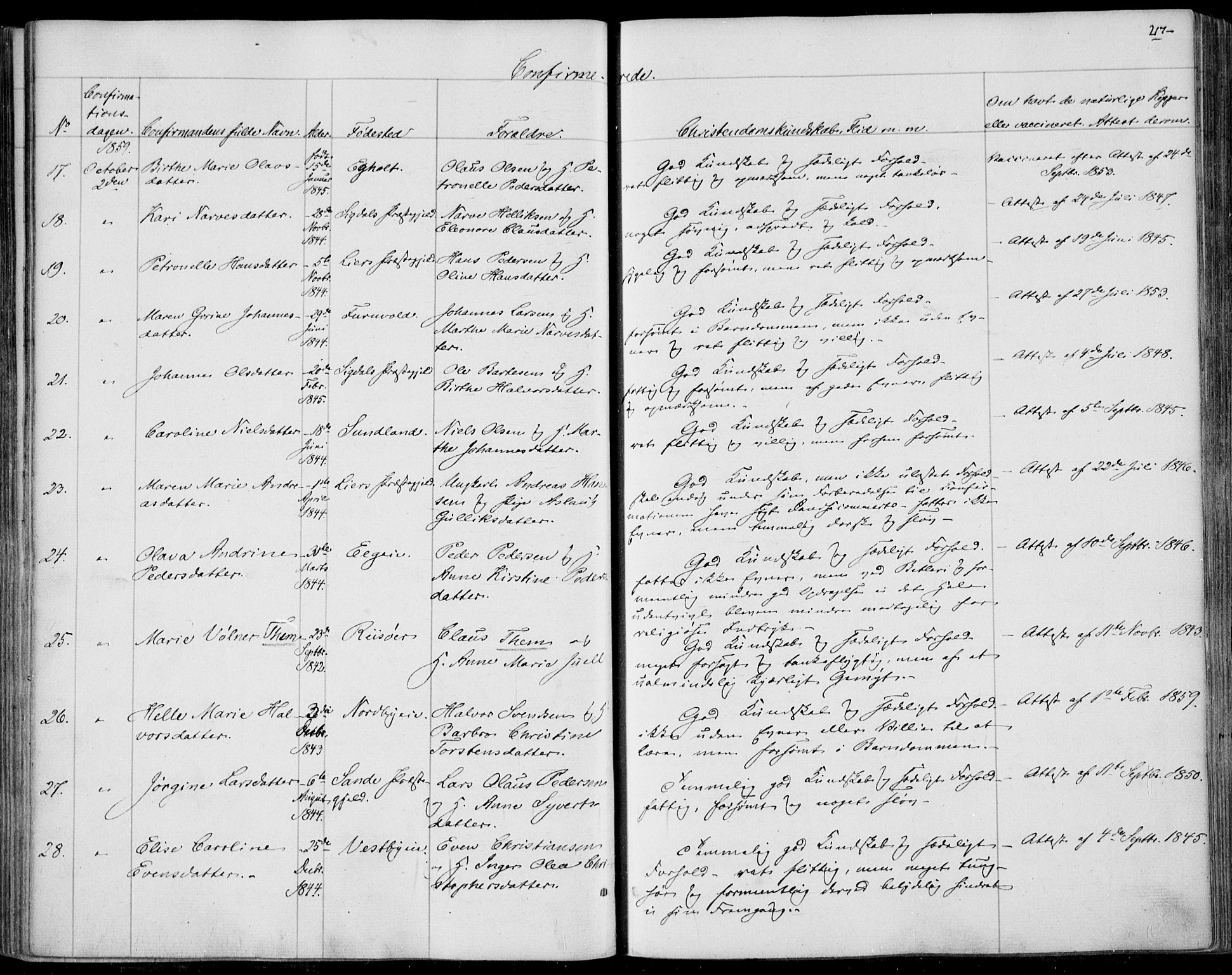 Skoger kirkebøker, SAKO/A-59/F/Fa/L0003: Parish register (official) no. I 3, 1842-1861, p. 217
