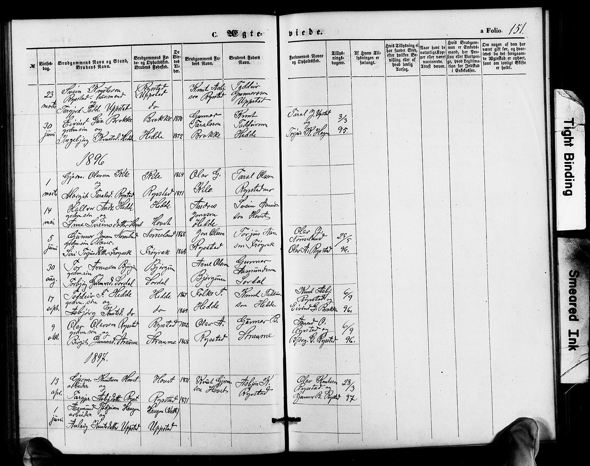 Valle sokneprestkontor, SAK/1111-0044/F/Fb/Fbb/L0002: Parish register (copy) no. B 2, 1875-1921, p. 151