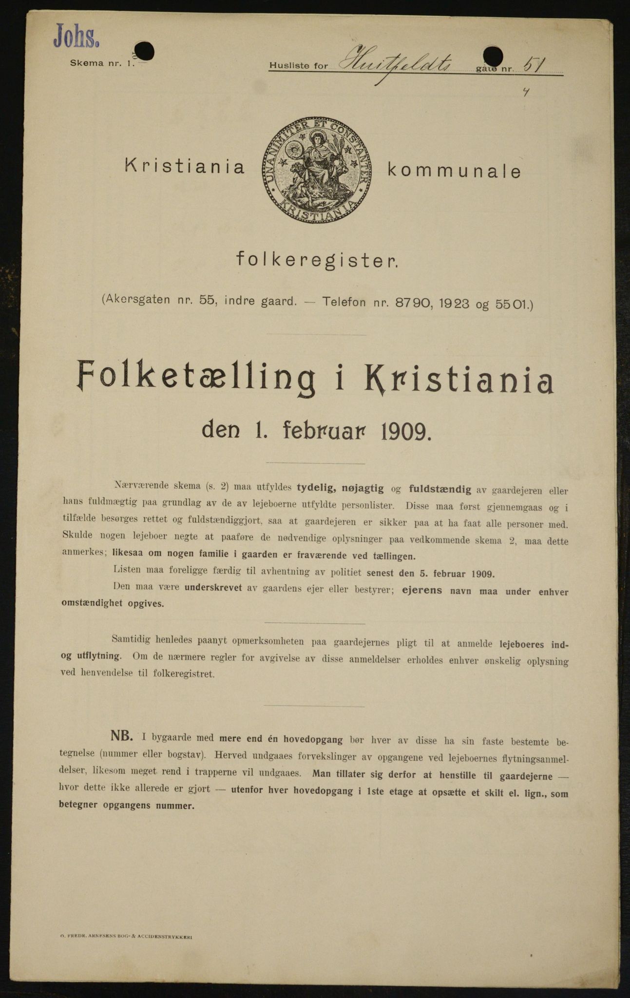 OBA, Municipal Census 1909 for Kristiania, 1909, p. 38345