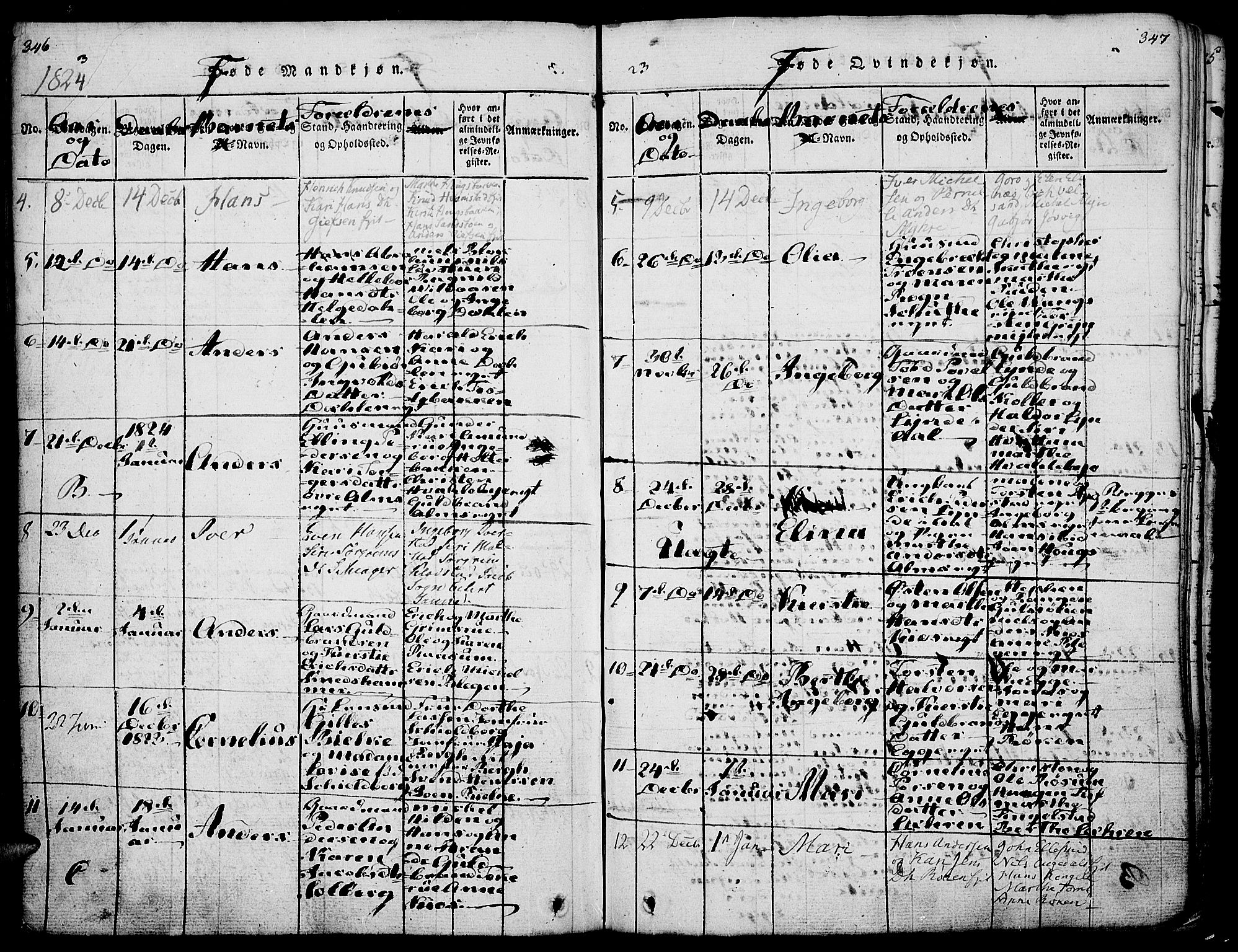 Gran prestekontor, SAH/PREST-112/H/Ha/Haa/L0009: Parish register (official) no. 9, 1815-1824, p. 346-347