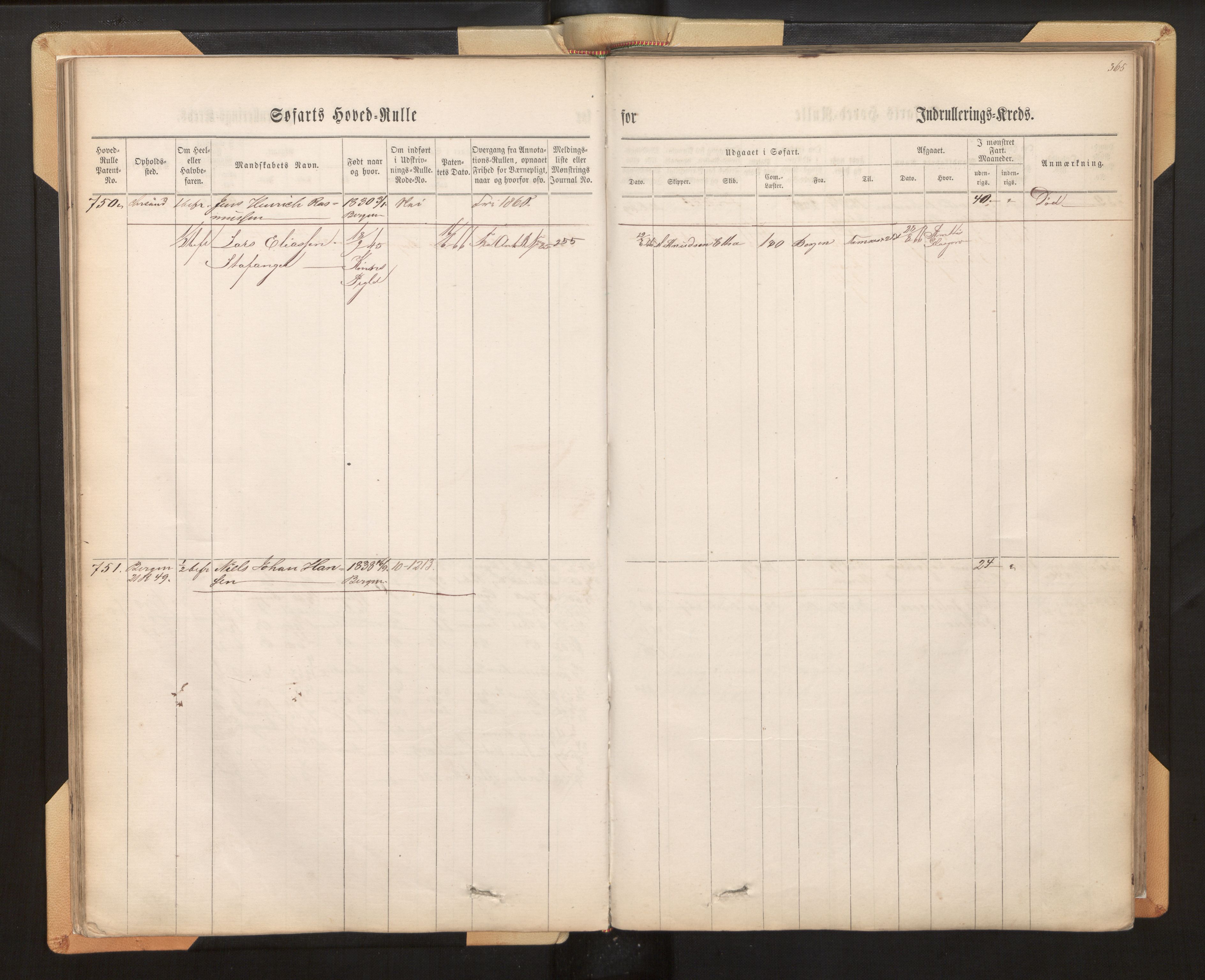 Innrulleringssjefen i Bergen, AV/SAB-A-100050/F/Fh/L0008: Sjøfarts-hovedrulle for Bergen krets, fol. 316 - 636, 1860-1865, p. 365