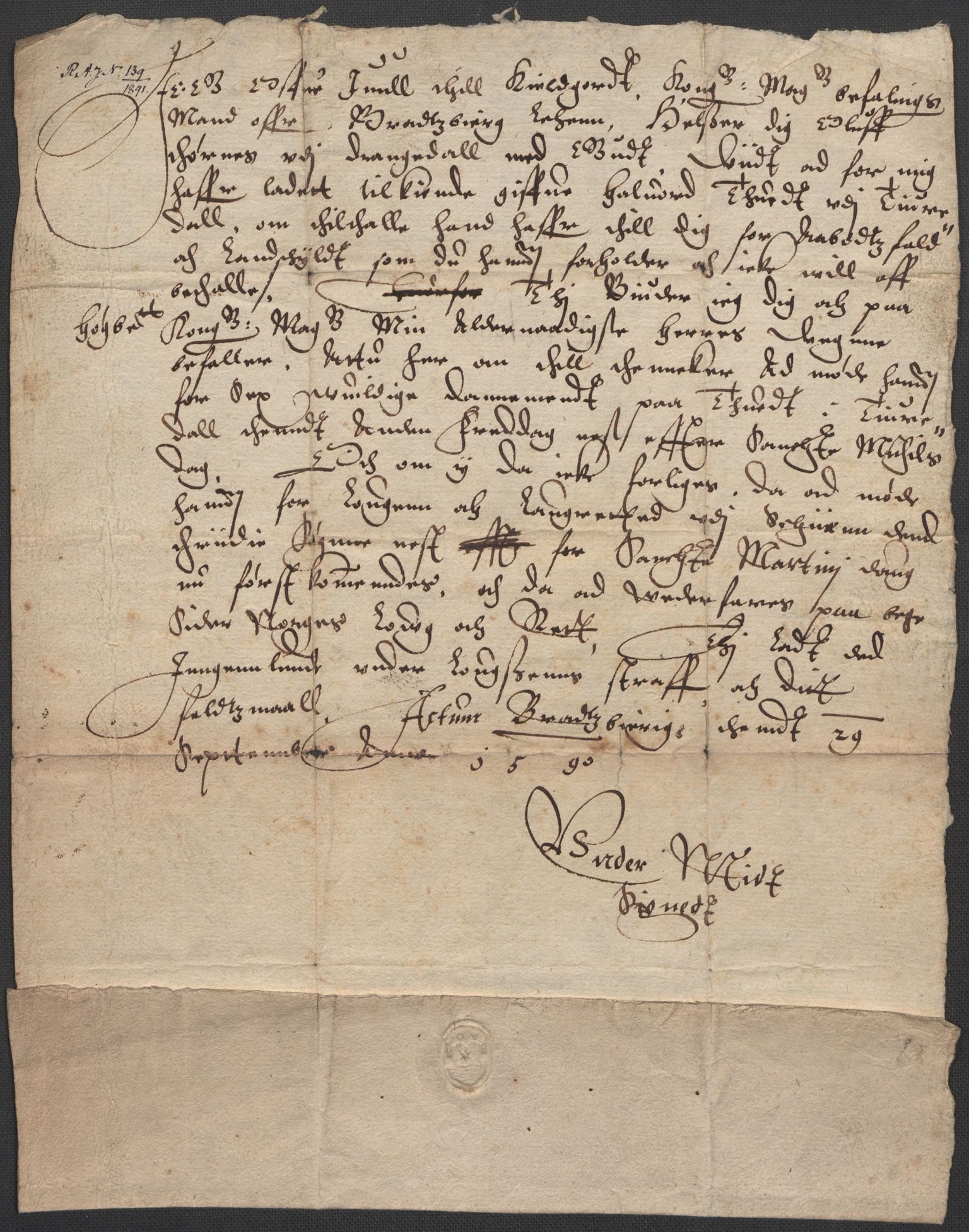 Riksarkivets diplomsamling, AV/RA-EA-5965/F02/L0092: Dokumenter, 1590, p. 22