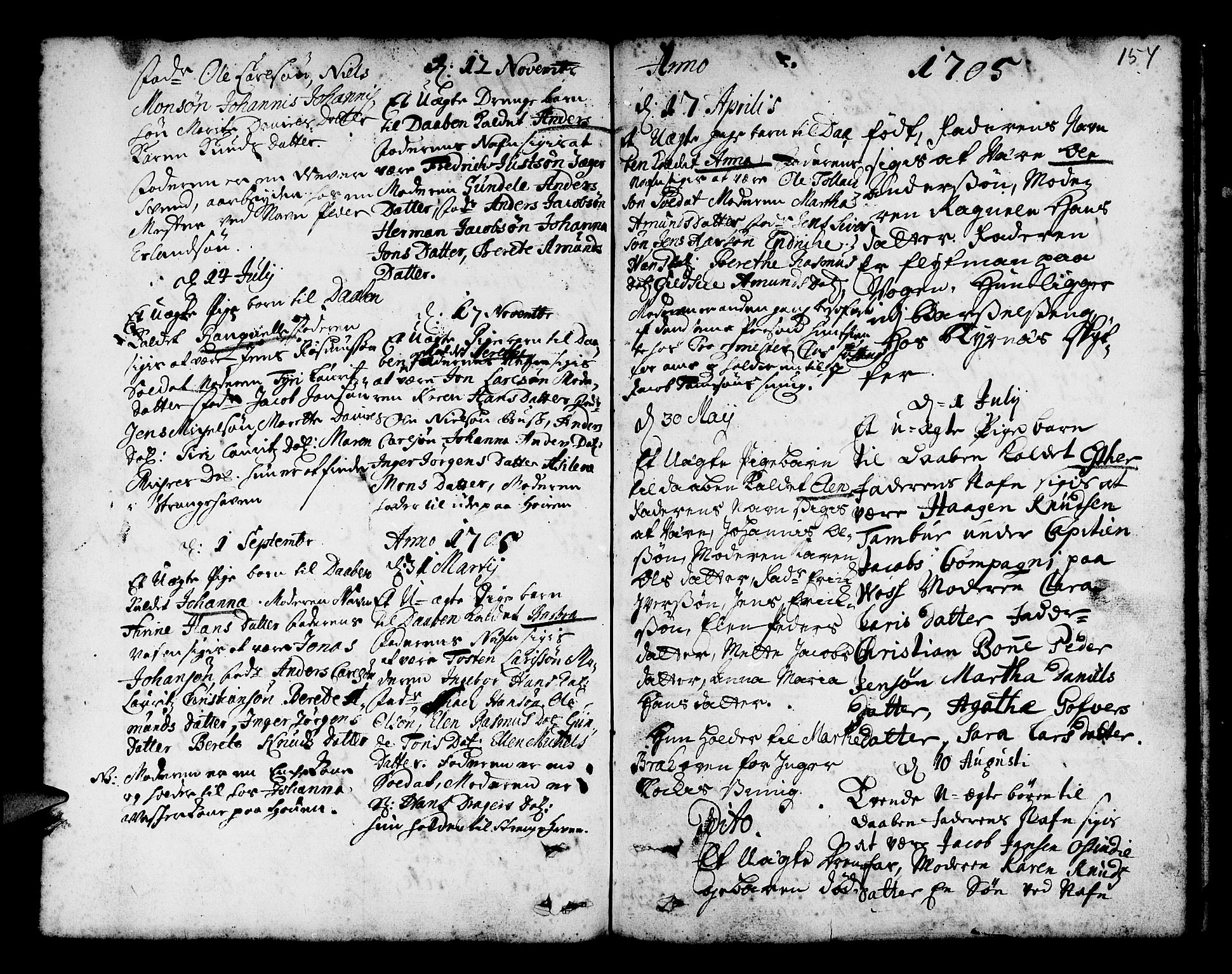 Nykirken Sokneprestembete, AV/SAB-A-77101/H/Haa/L0002: Parish register (official) no. A 2, 1700-1723, p. 154