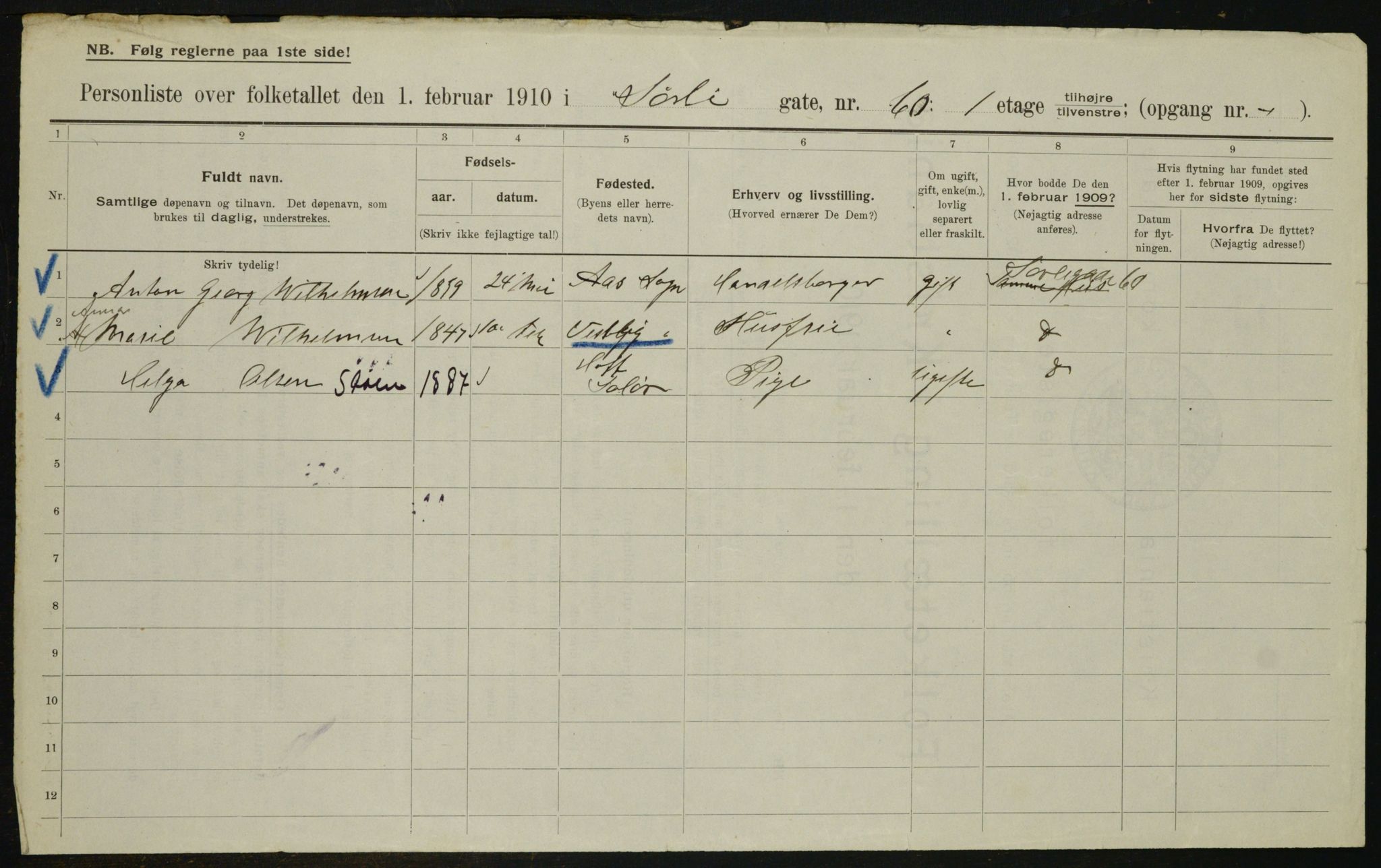 OBA, Municipal Census 1910 for Kristiania, 1910, p. 101495