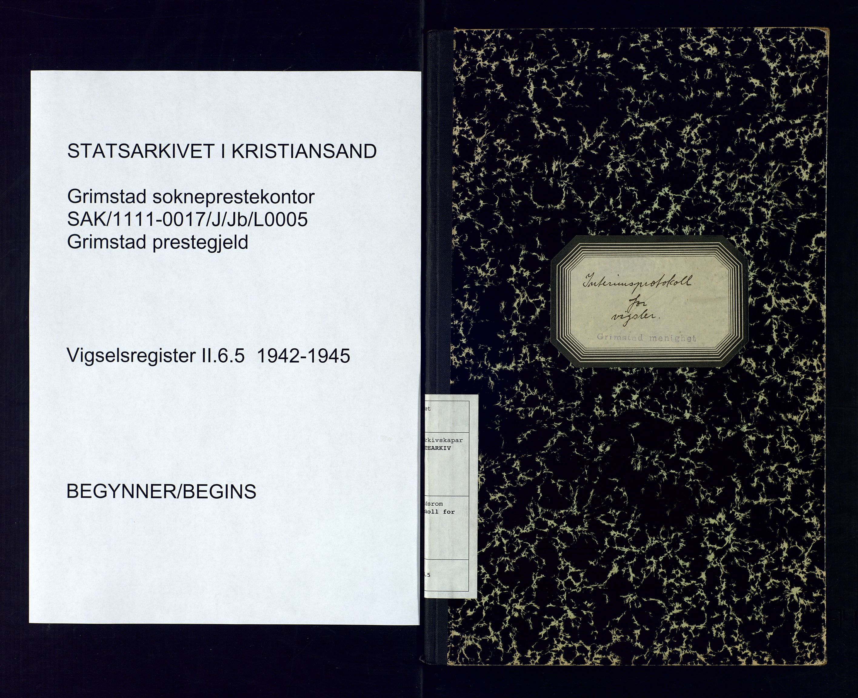 Grimstad sokneprestkontor, SAK/1111-0017/J/Jb/L0005: Marriage register no. II.6.5, 1942-1945