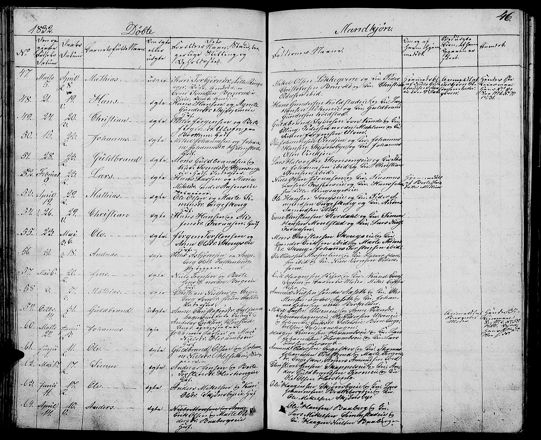 Ringsaker prestekontor, AV/SAH-PREST-014/L/La/L0004: Parish register (copy) no. 4, 1827-1838, p. 46