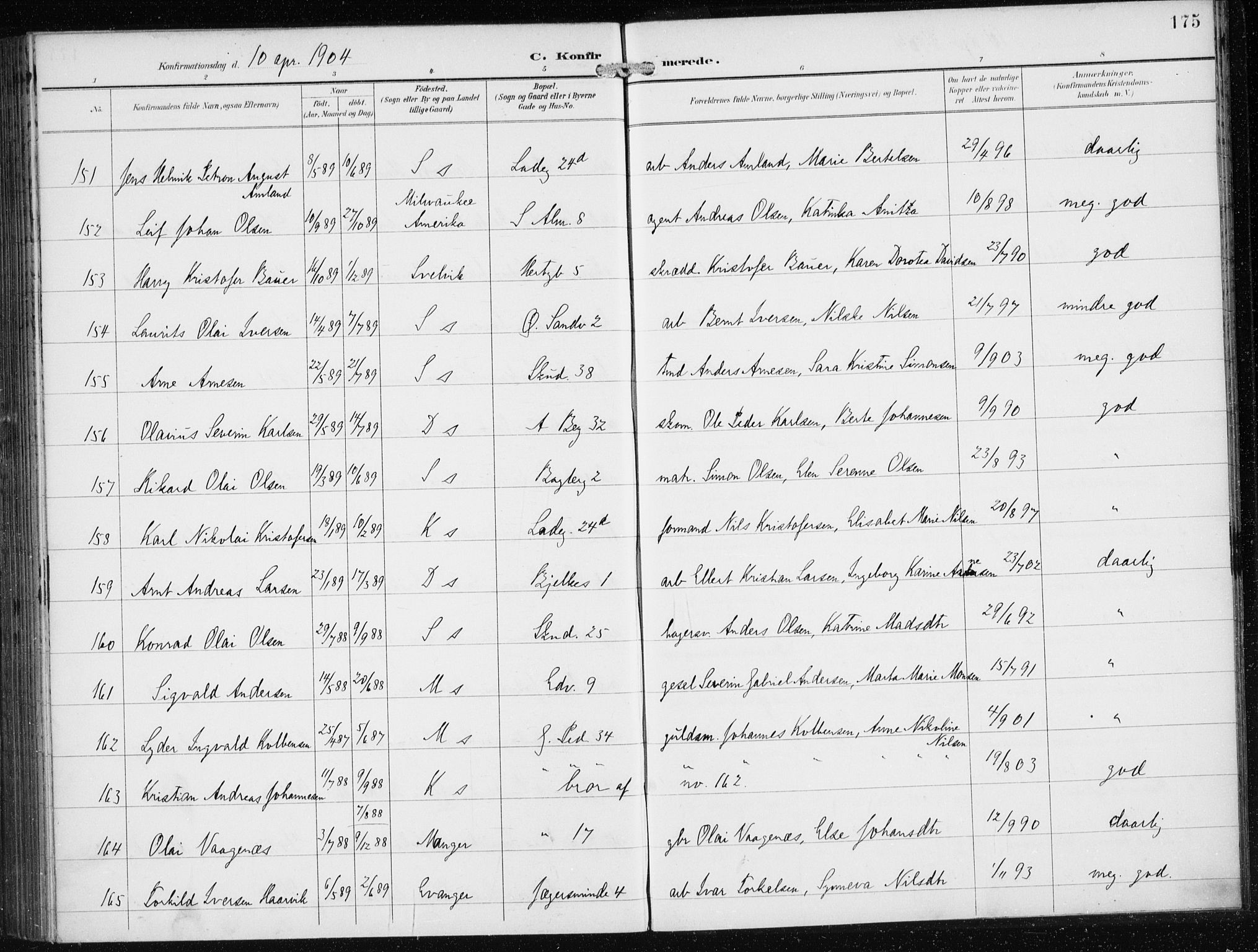 Sandviken Sokneprestembete, AV/SAB-A-77601/H/Ha/L0010: Parish register (official) no. C 1, 1895-1905, p. 175