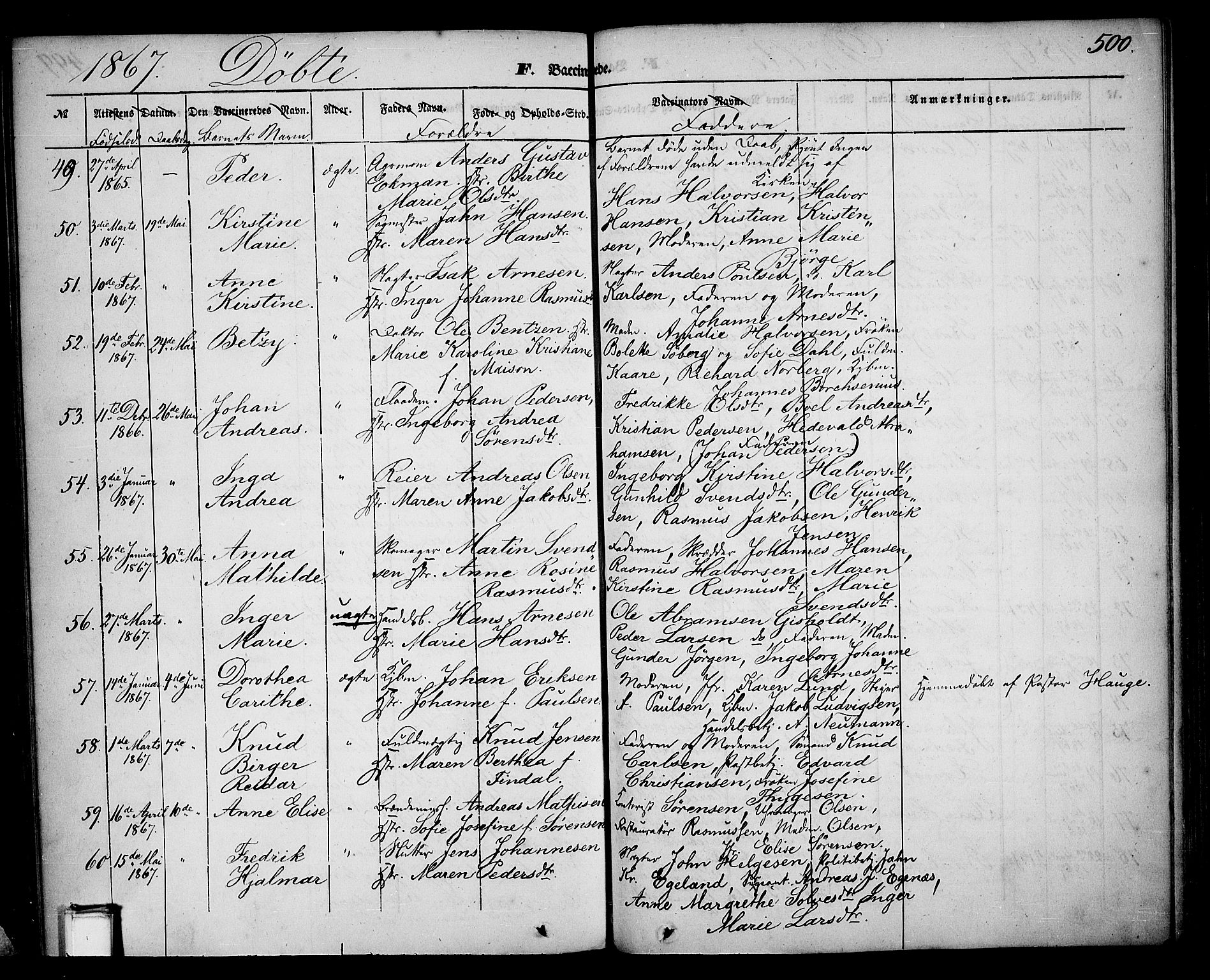 Skien kirkebøker, SAKO/A-302/G/Ga/L0004: Parish register (copy) no. 4, 1843-1867, p. 500