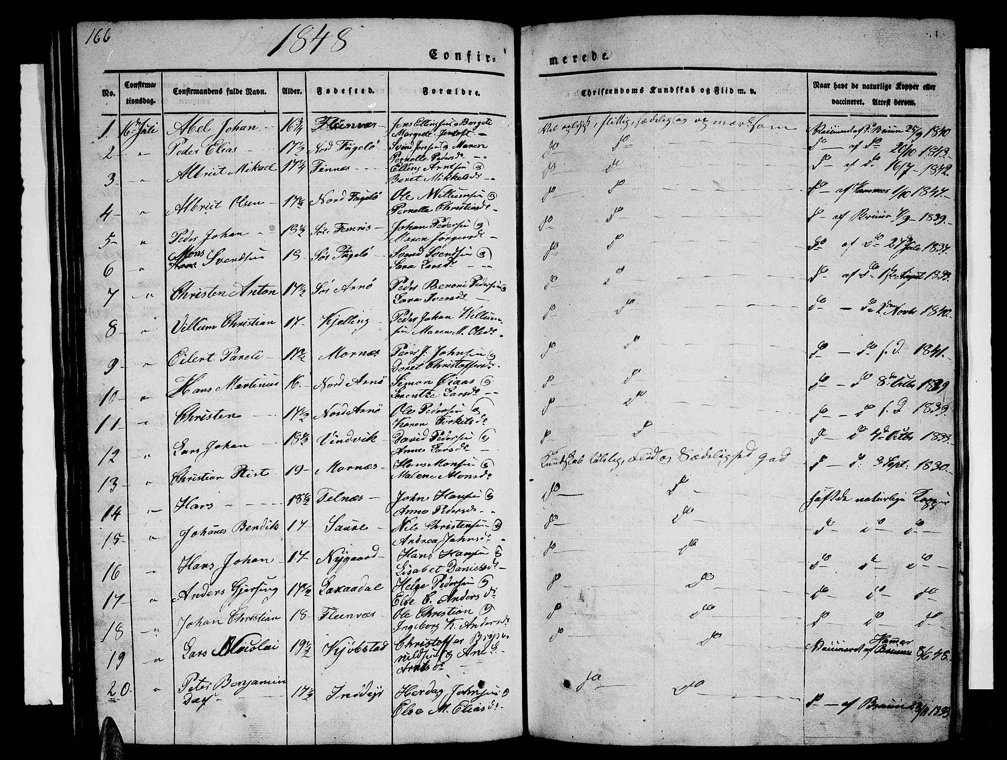 Ministerialprotokoller, klokkerbøker og fødselsregistre - Nordland, SAT/A-1459/805/L0106: Parish register (copy) no. 805C02, 1841-1861, p. 166