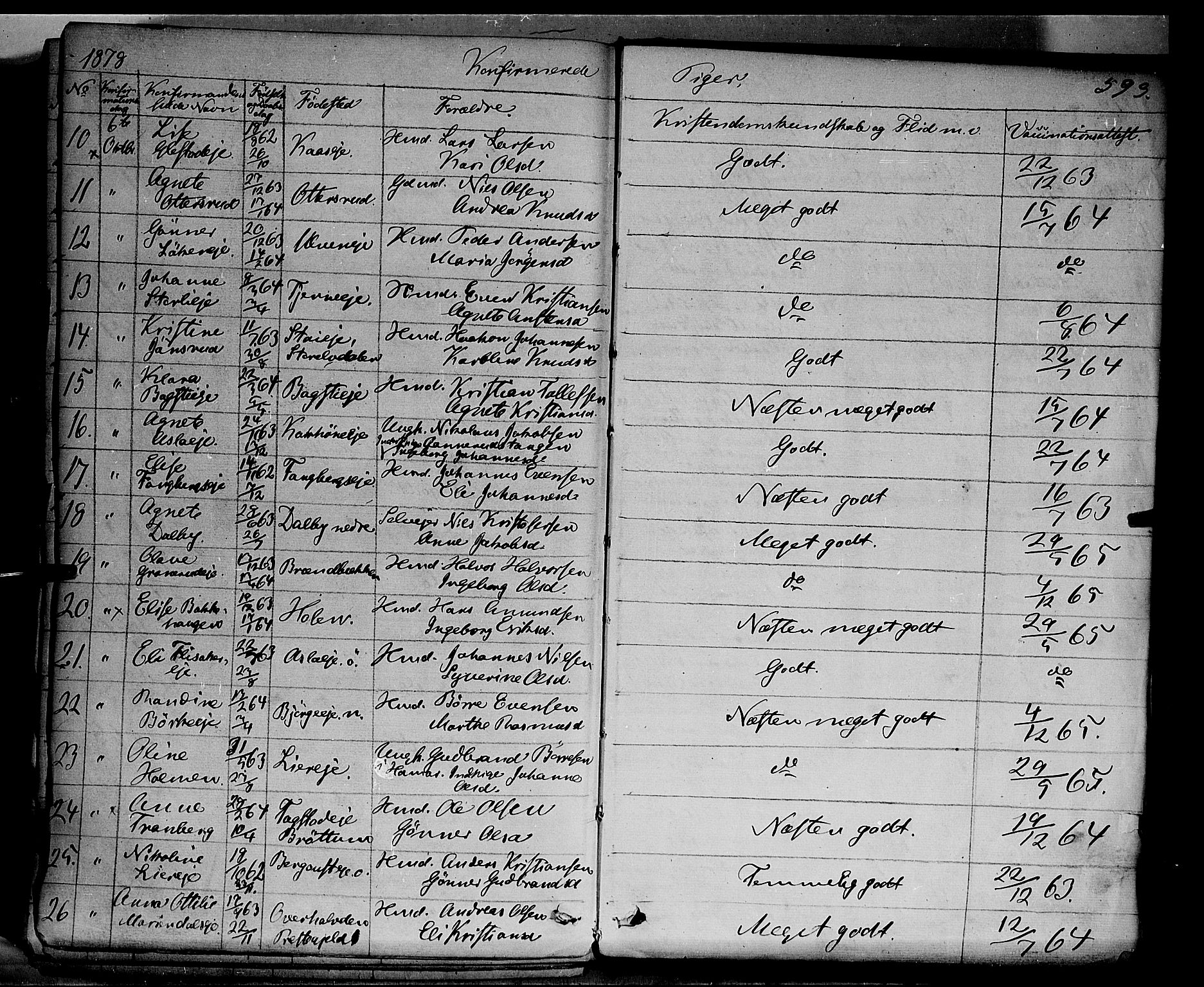 Ringsaker prestekontor, AV/SAH-PREST-014/K/Ka/L0011: Parish register (official) no. 11, 1870-1878, p. 593