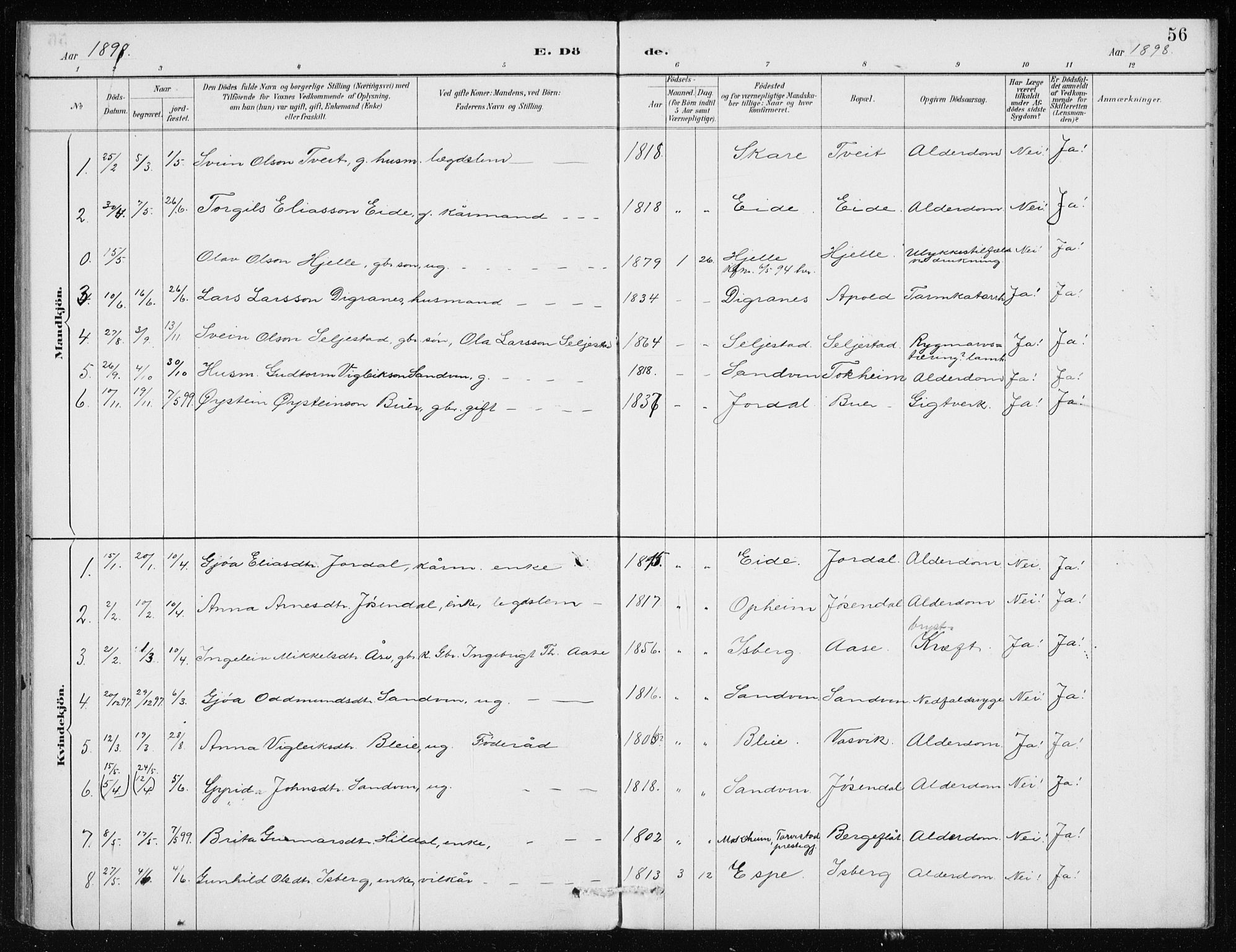 Odda Sokneprestembete, SAB/A-77201/H/Haa: Parish register (official) no. D 1, 1887-1914, p. 56