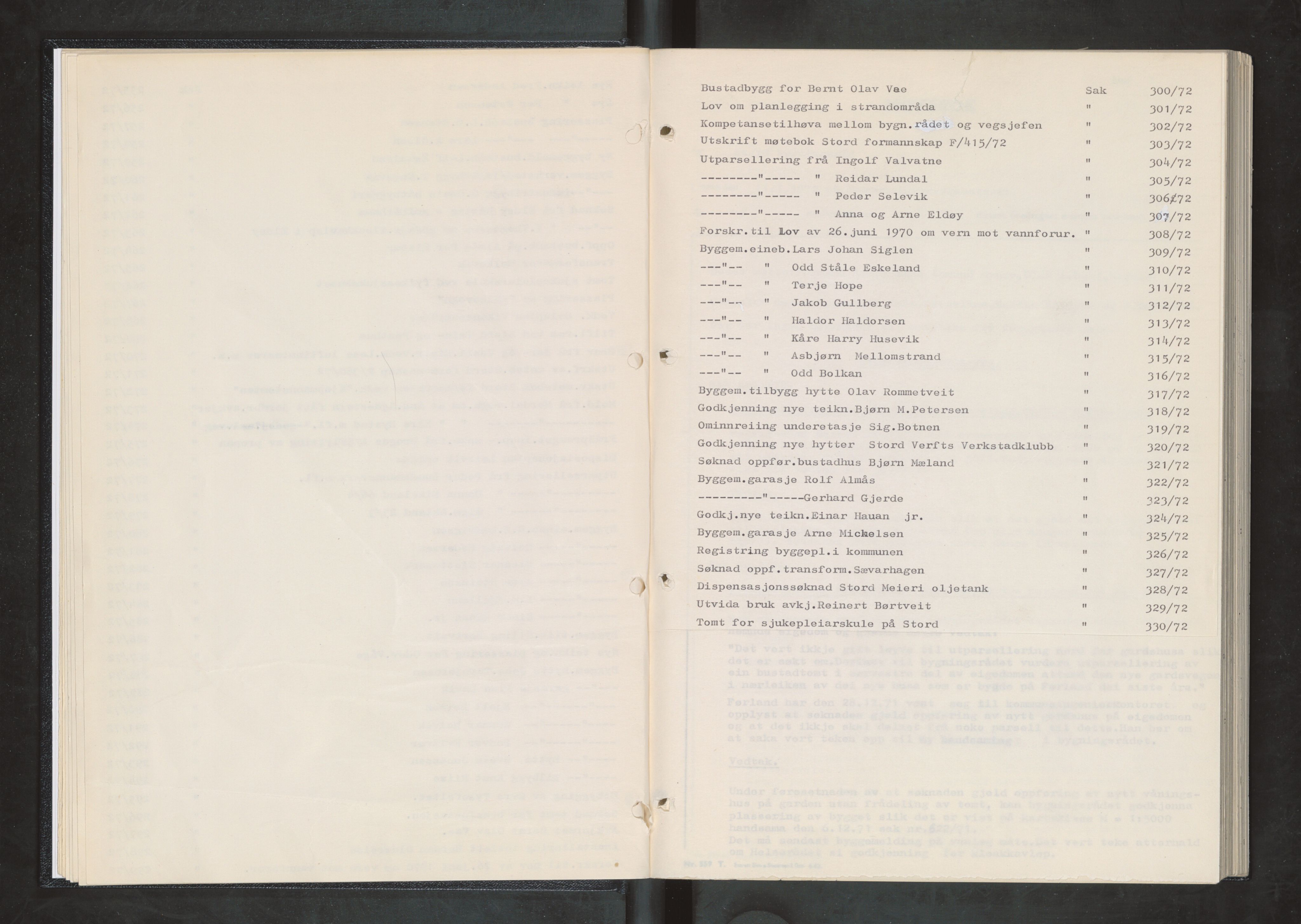 Stord kommune. Bygningsrådet, IKAH/1221-511/A/Aa/L0009: Møtebok for Stord bygningsråd, 1972