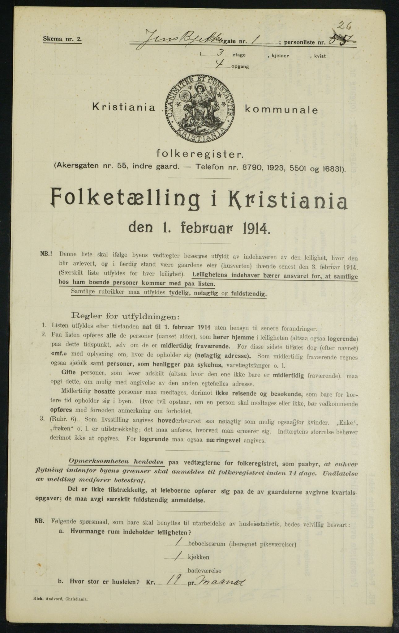 OBA, Municipal Census 1914 for Kristiania, 1914, p. 45465