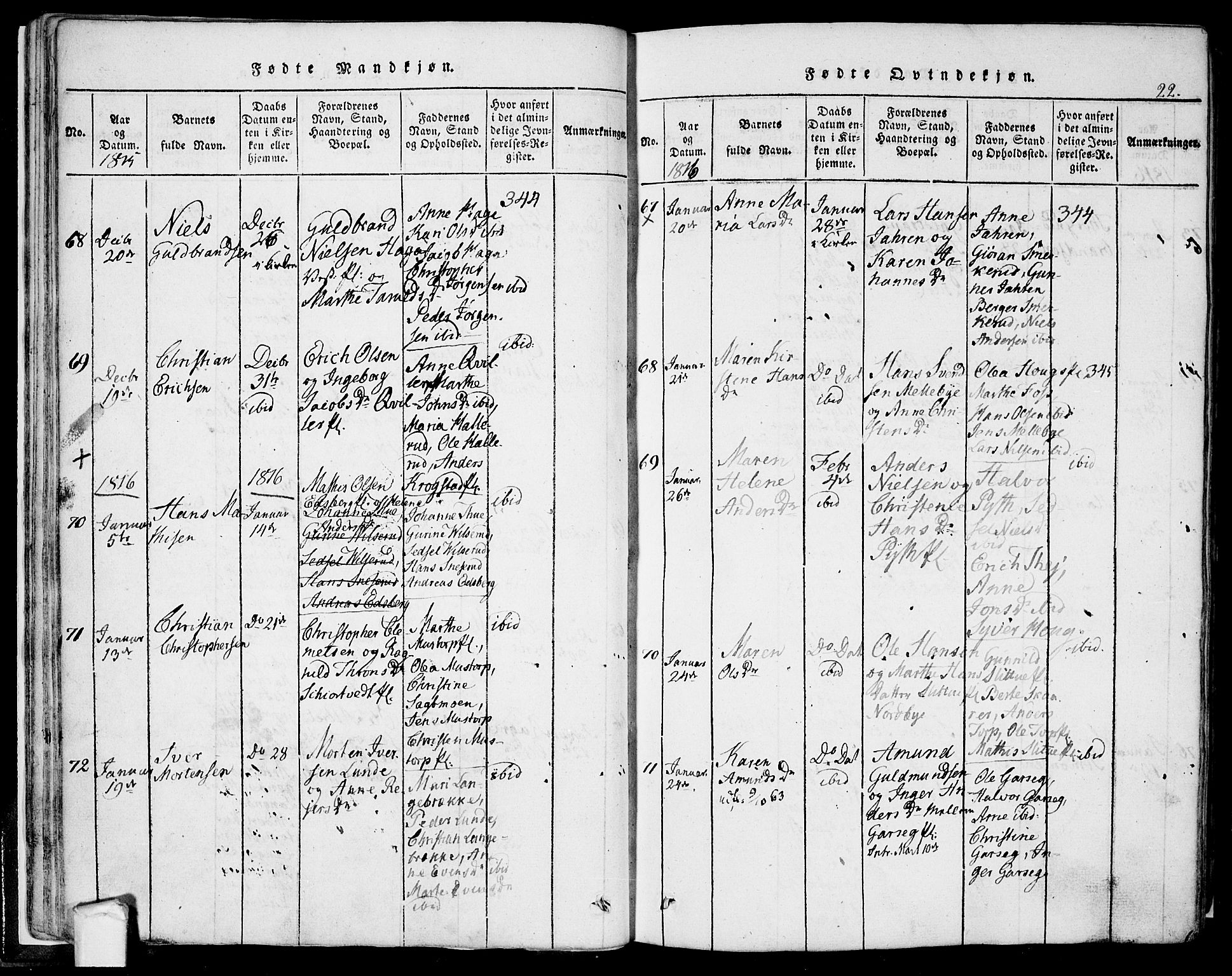 Eidsberg prestekontor Kirkebøker, SAO/A-10905/F/Fa/L0007: Parish register (official) no. I 7, 1814-1832, p. 22