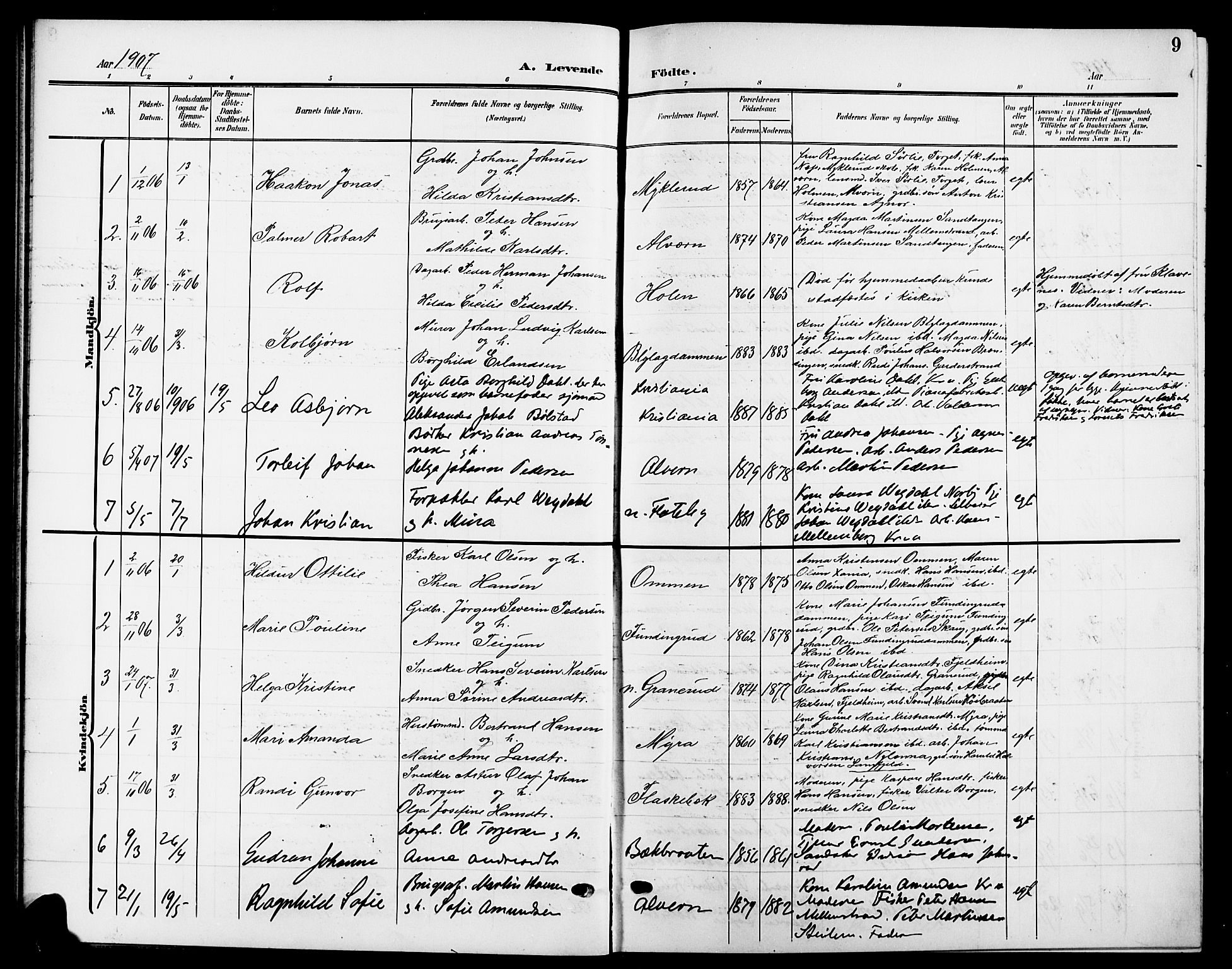 Nesodden prestekontor Kirkebøker, SAO/A-10013/G/Ga/L0002: Parish register (copy) no. I 2, 1905-1924, p. 9