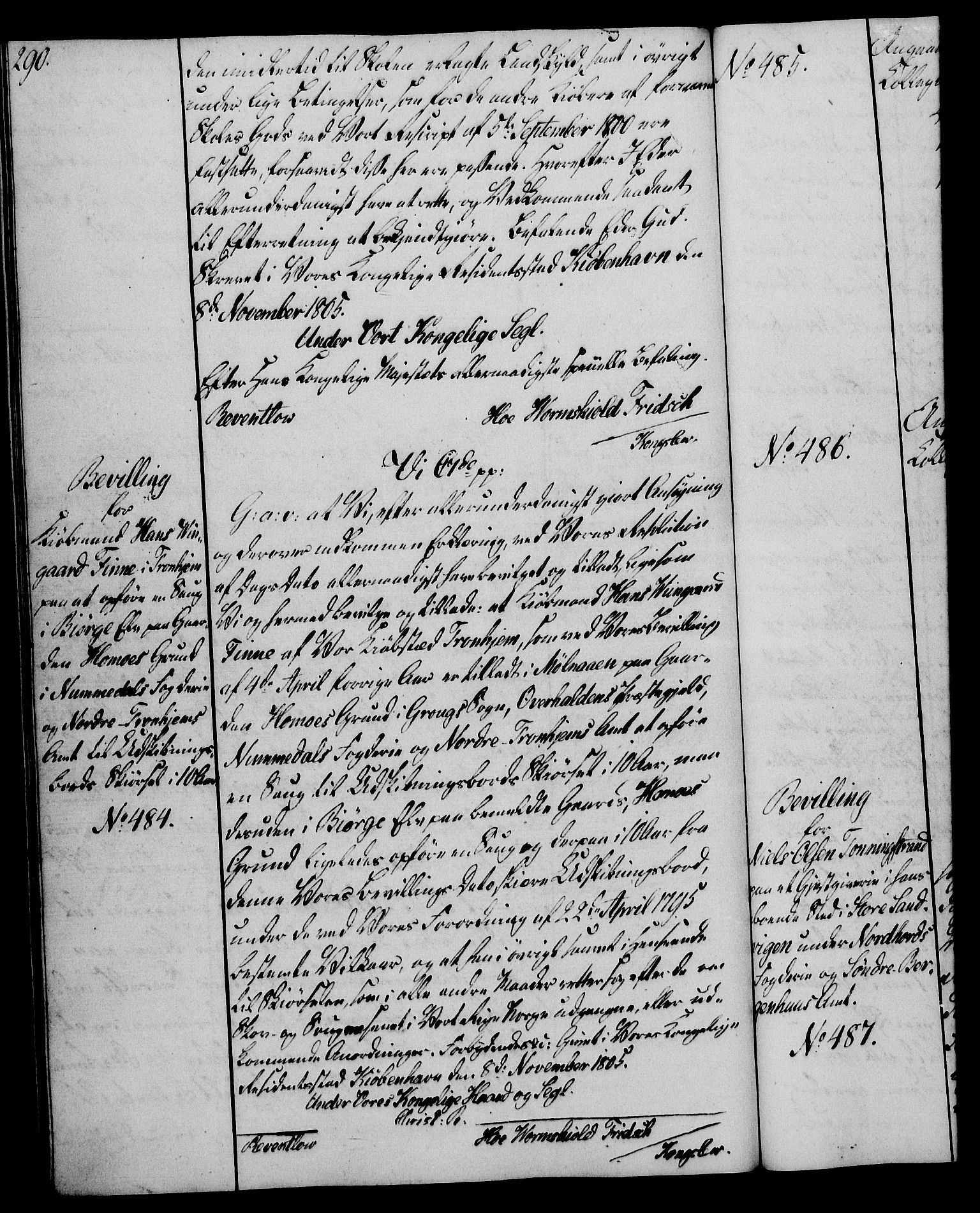 Rentekammeret, Kammerkanselliet, AV/RA-EA-3111/G/Gg/Gga/L0018: Norsk ekspedisjonsprotokoll med register (merket RK 53.18), 1804-1806, p. 290