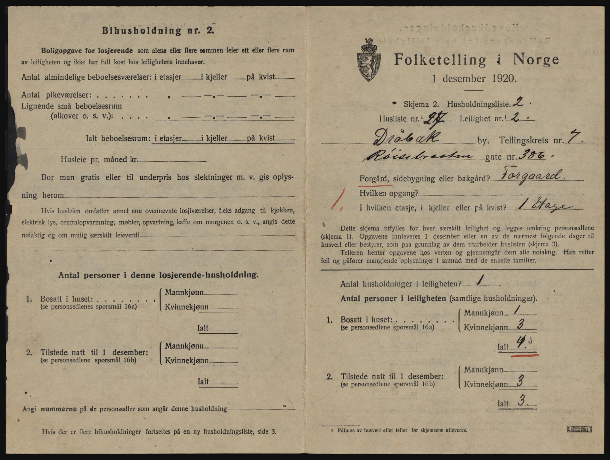 SAO, 1920 census for Drøbak, 1920, p. 1791