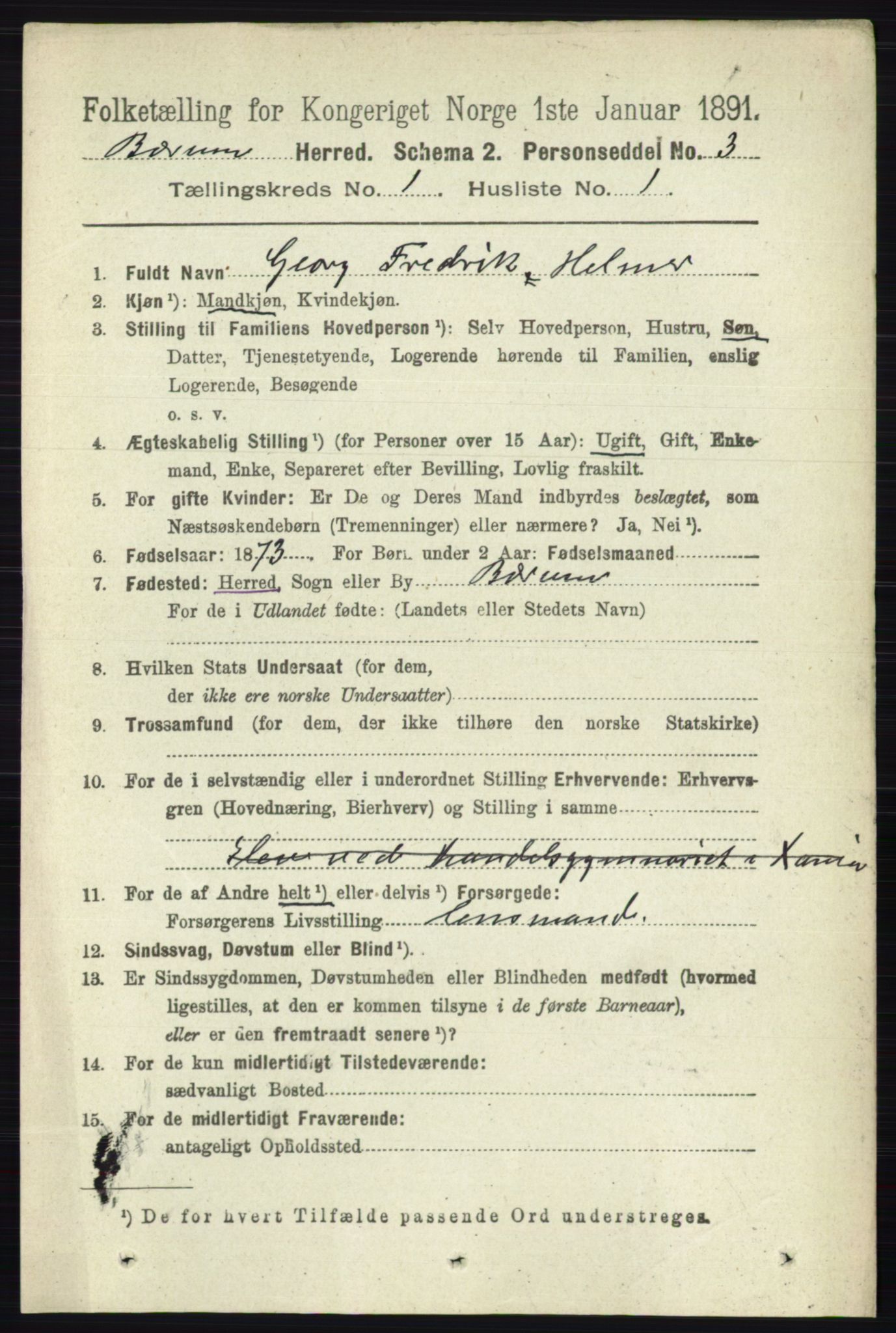 RA, 1891 census for 0219 Bærum, 1891, p. 150