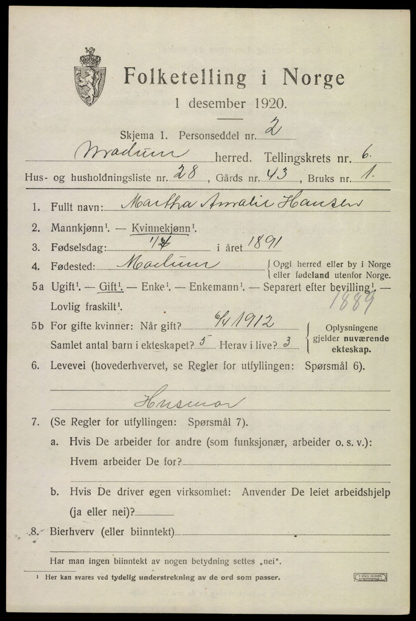 SAKO, 1920 census for Modum, 1920, p. 9023