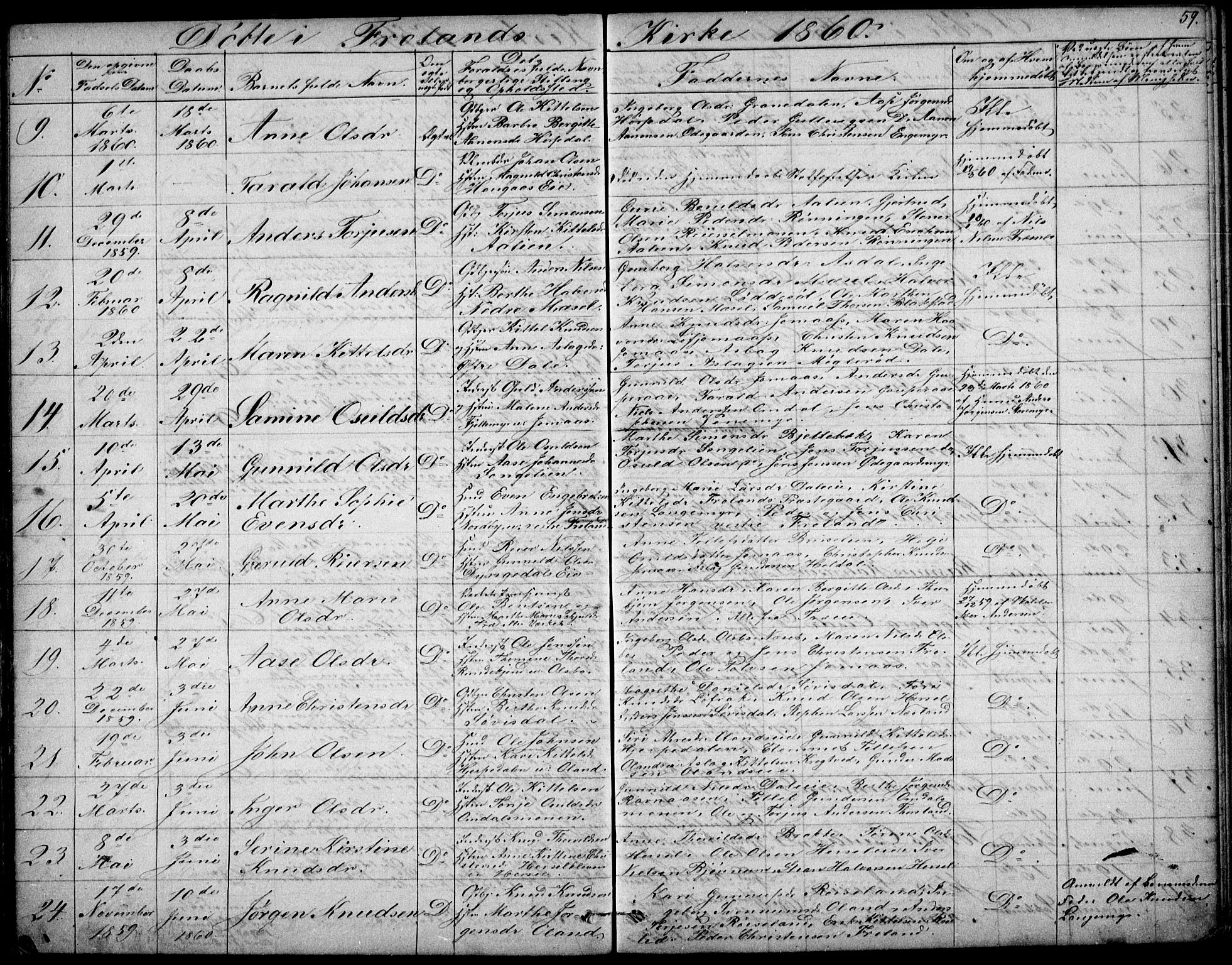 Froland sokneprestkontor, SAK/1111-0013/F/Fb/L0008: Parish register (copy) no. B 8, 1843-1875, p. 59