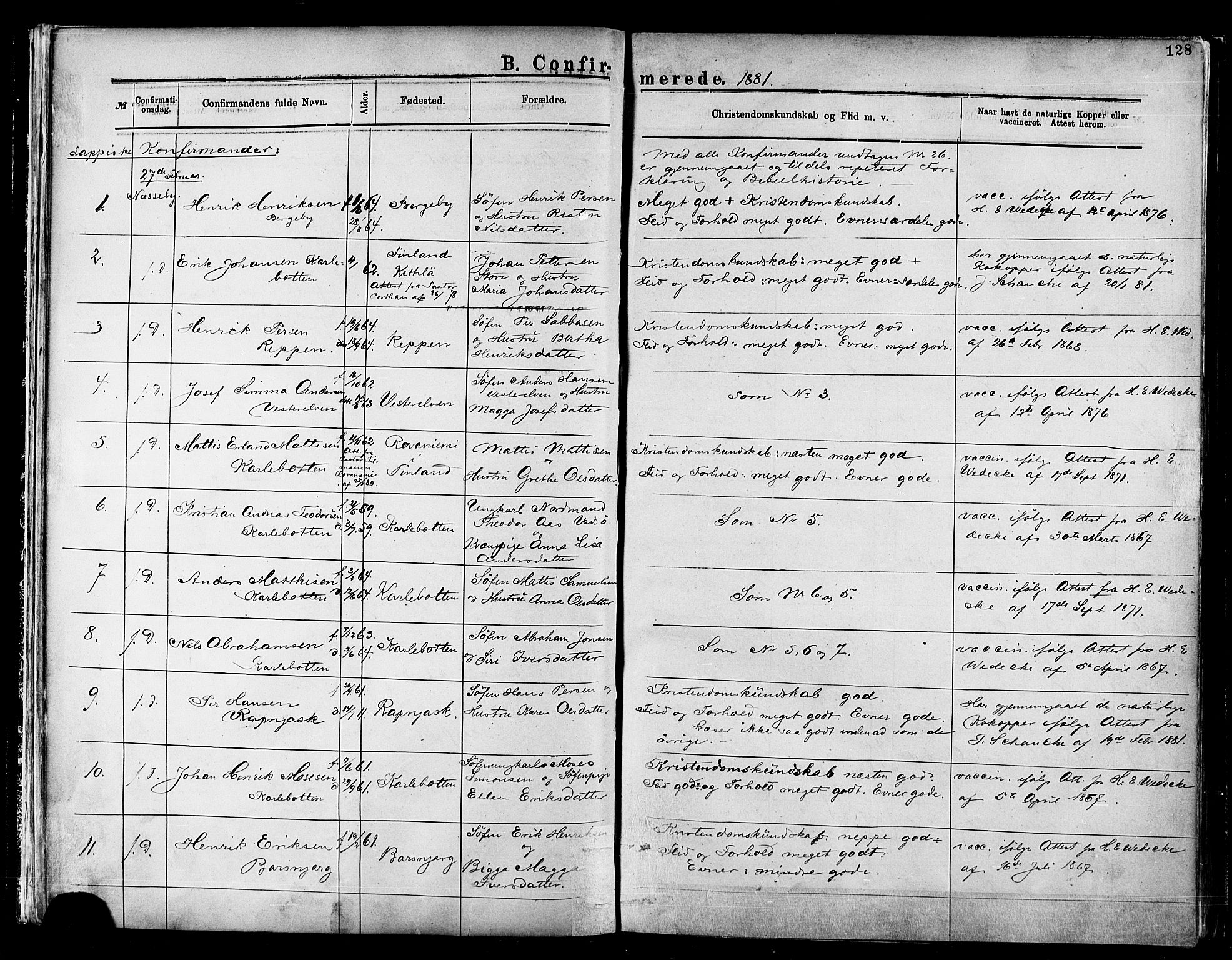Nesseby sokneprestkontor, SATØ/S-1330/H/Ha/L0004kirke: Parish register (official) no. 4, 1877-1884, p. 128