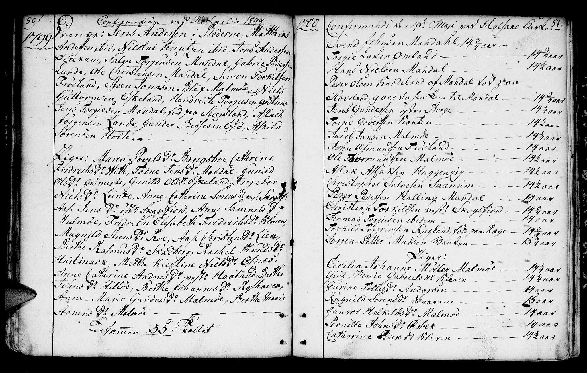 Mandal sokneprestkontor, AV/SAK-1111-0030/F/Fa/Faa/L0004: Parish register (official) no. A 4, 1745-1817, p. 50-51